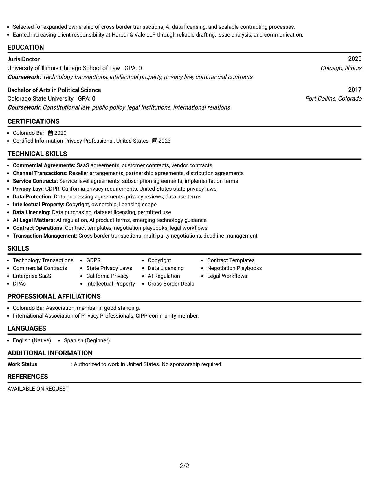 Resume Example Page 2