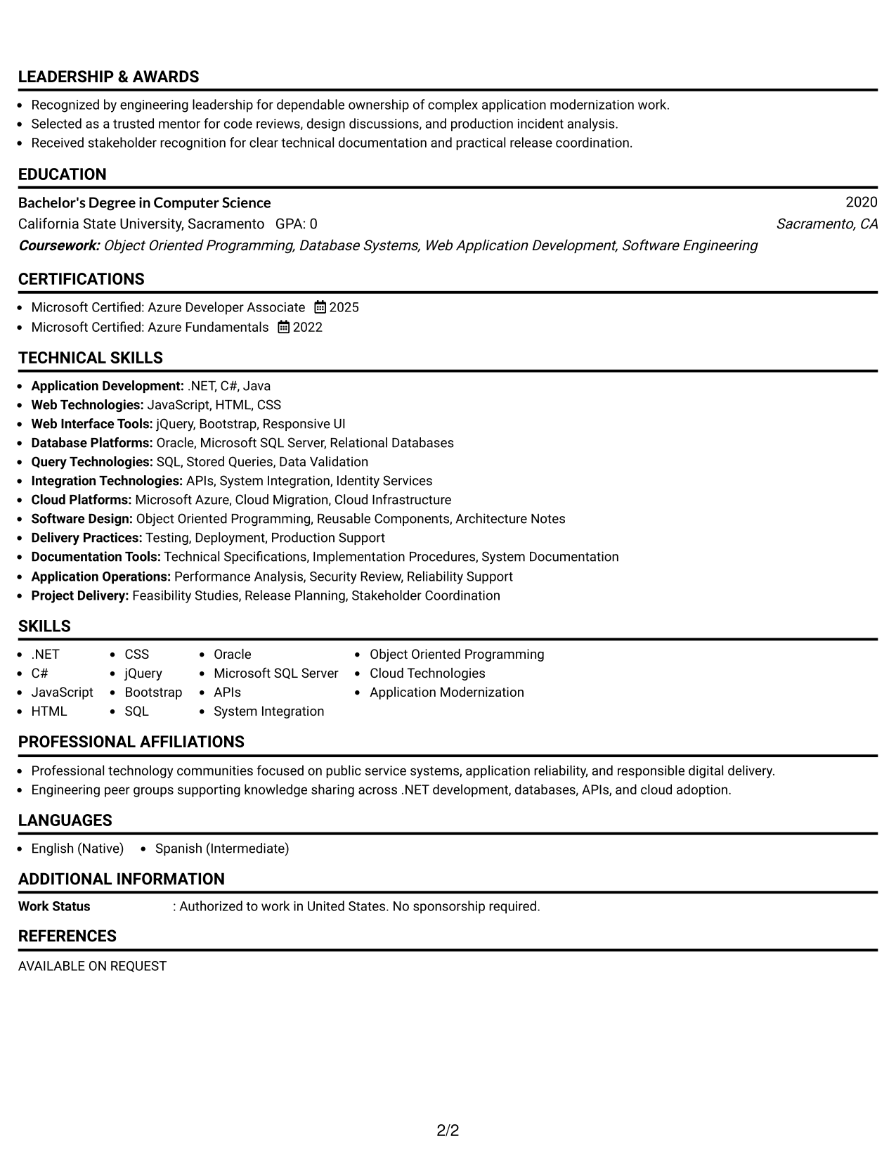 Resume Example Page 2