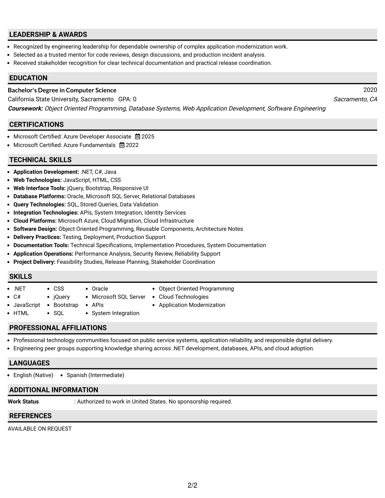 Resume Example Page 2