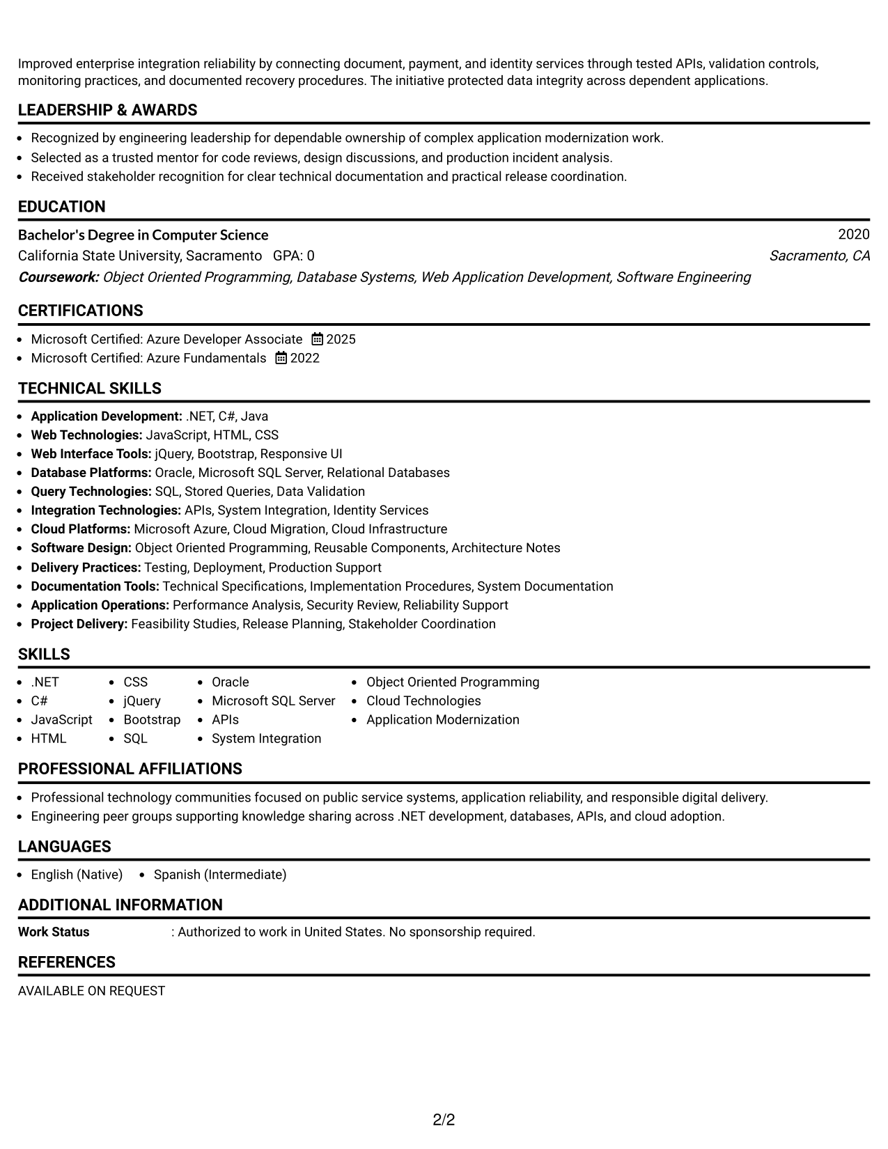 Resume Example Page 2
