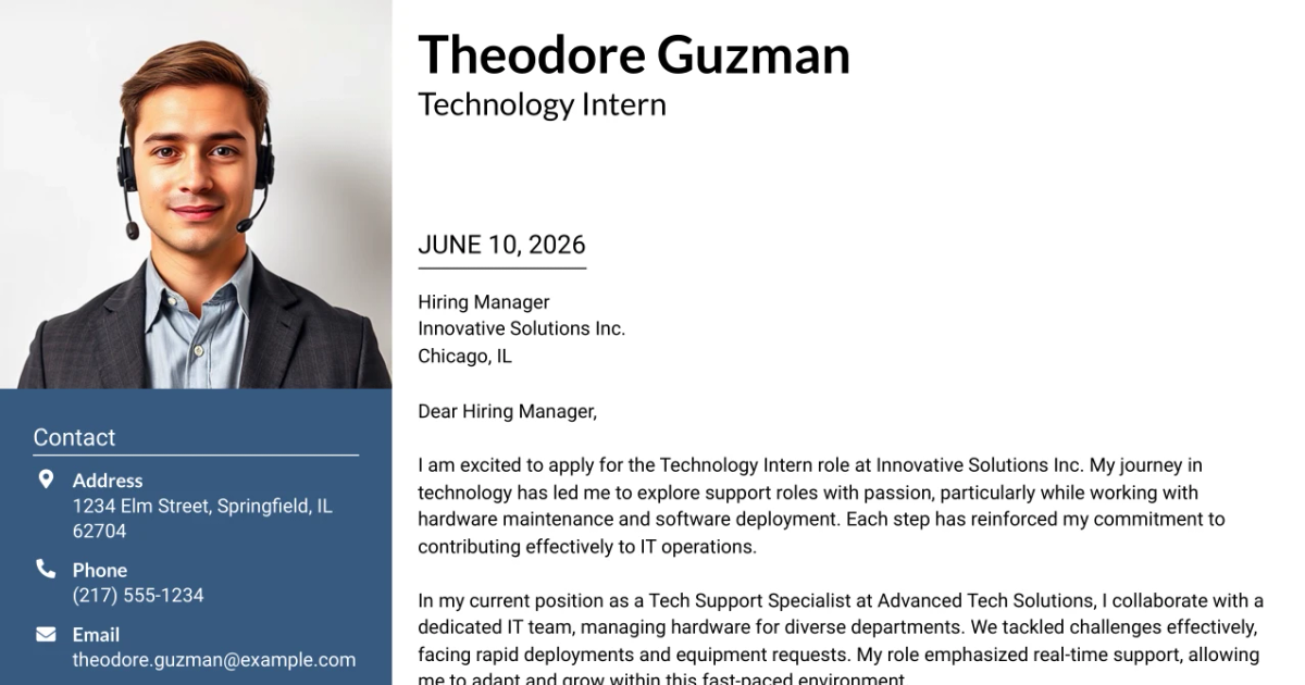 30+ Technology Intern Cover Letter Templates with Example 2026