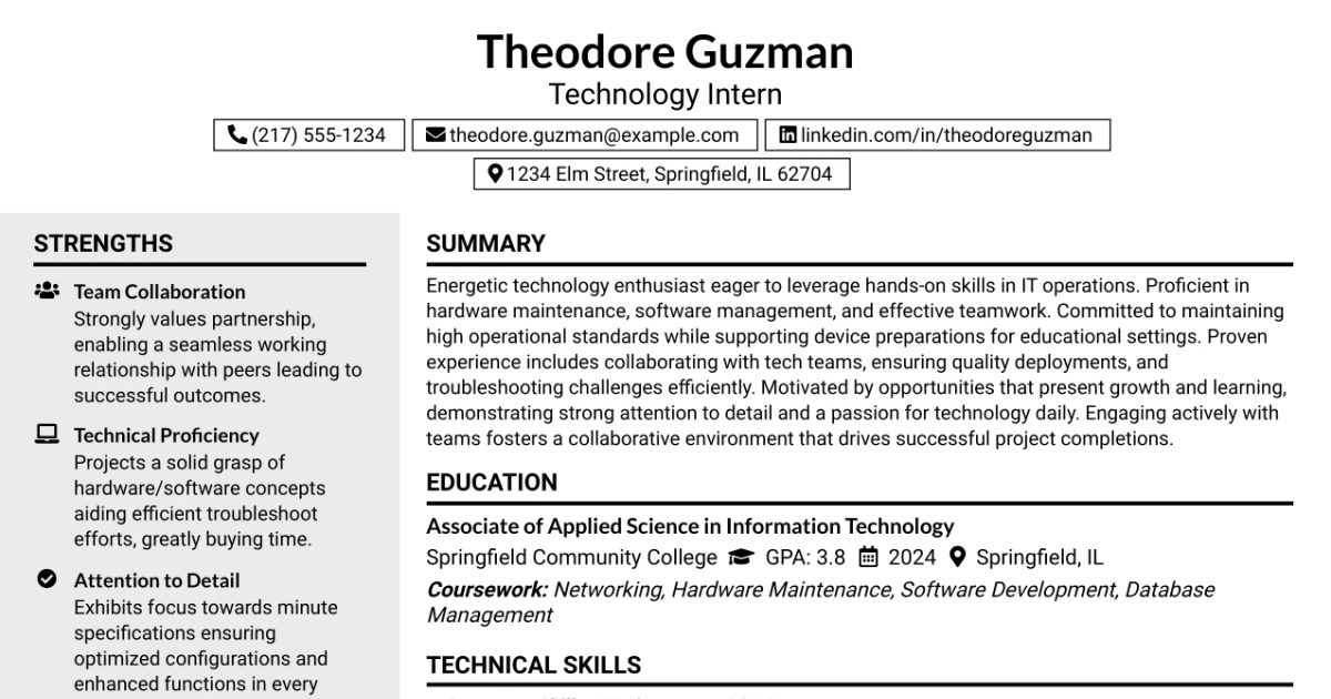 33 Technology Intern Resume Templates with Example 2026 (ATS-Optimized)