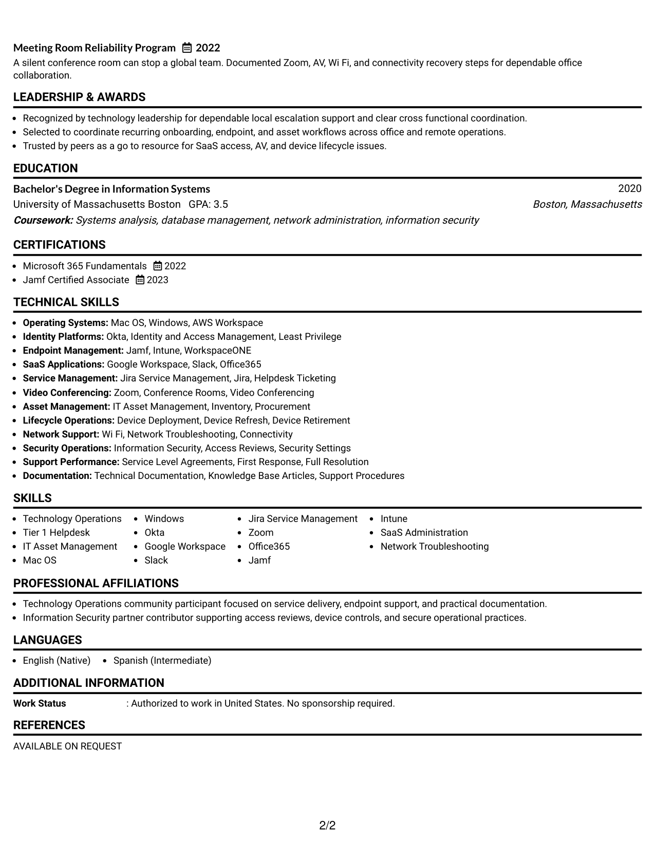Resume Example Page 2