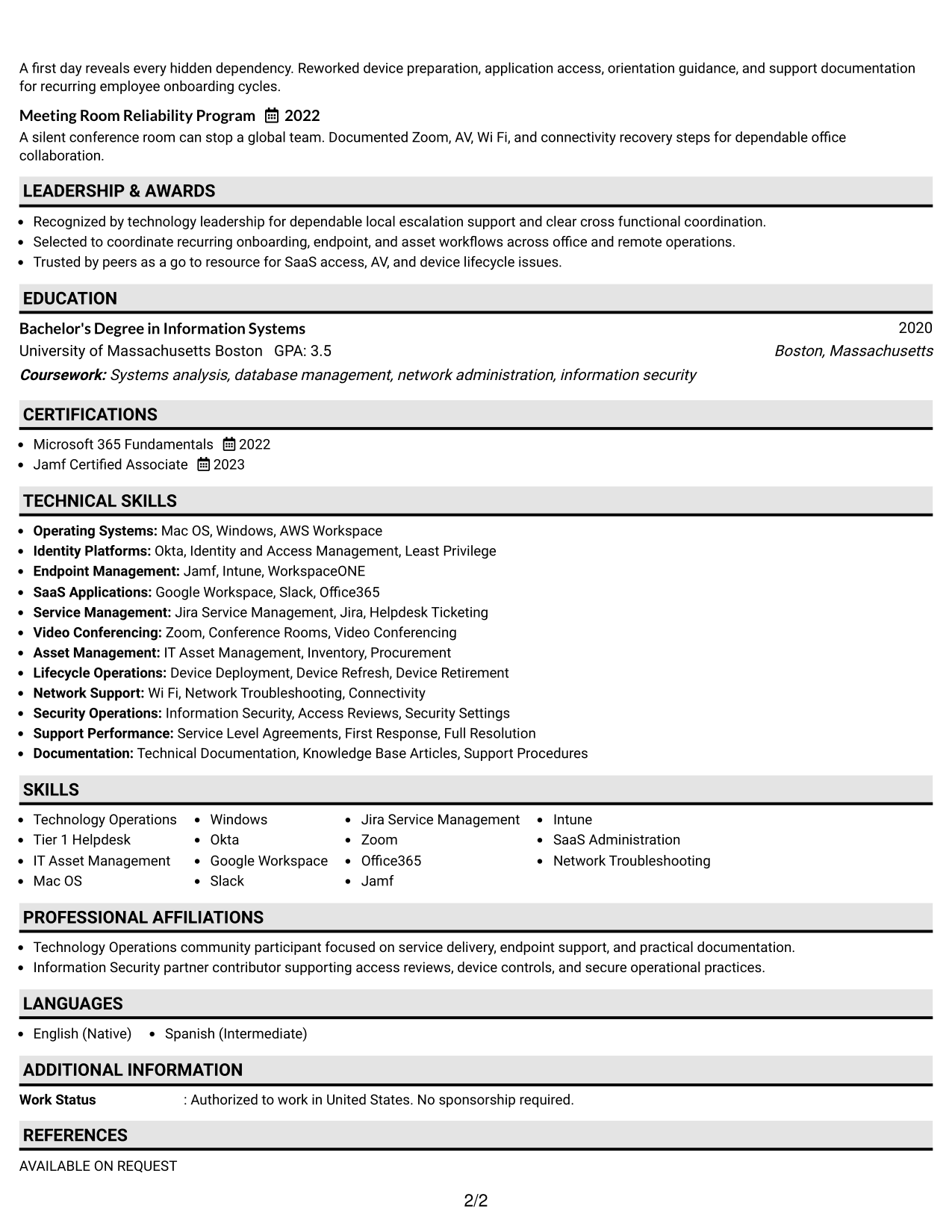 Resume Example Page 2