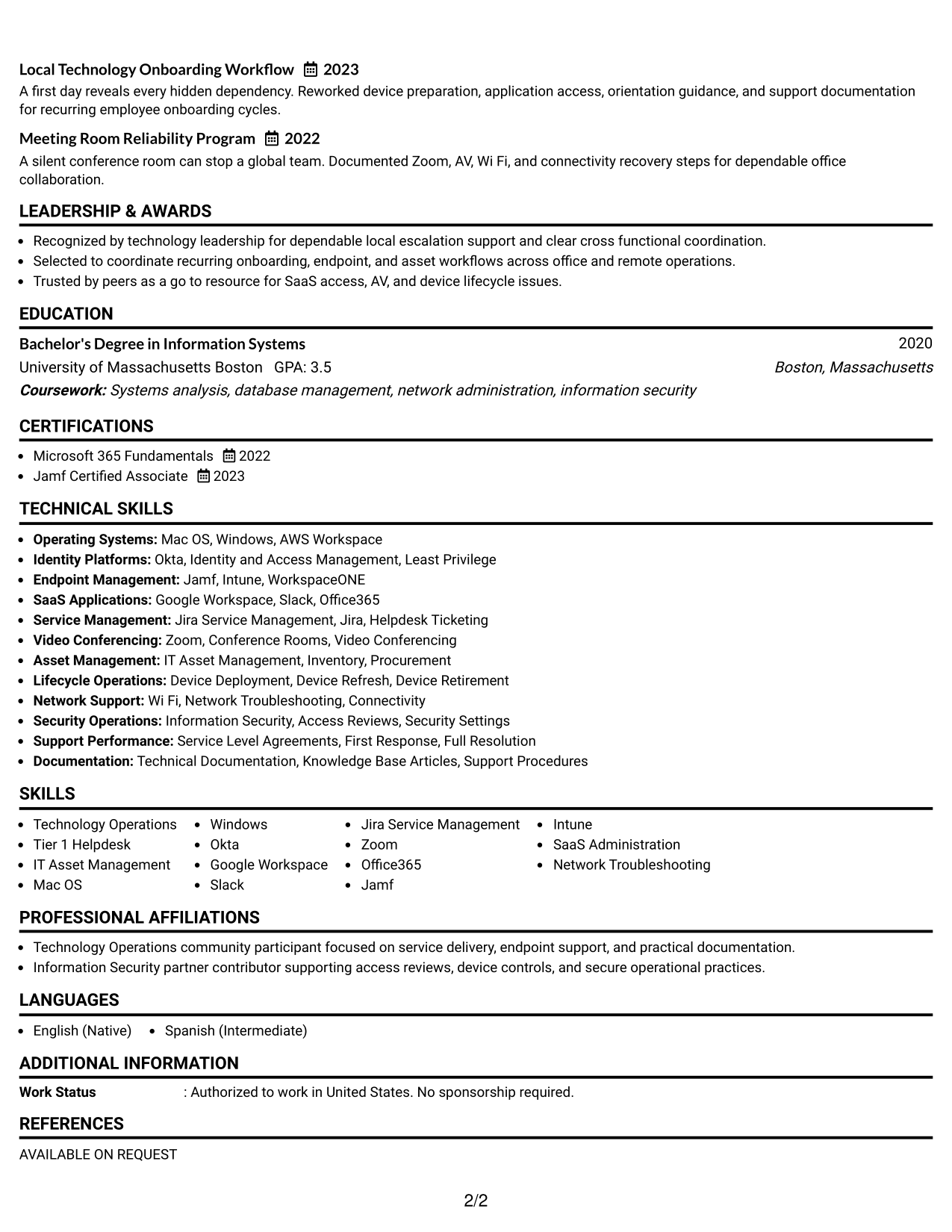 Resume Example Page 2