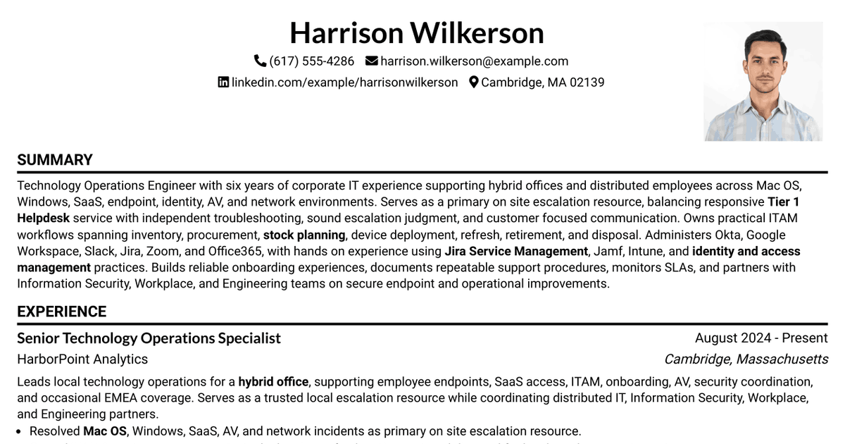 7 Technology Operations Engineer Resume Templates with Example