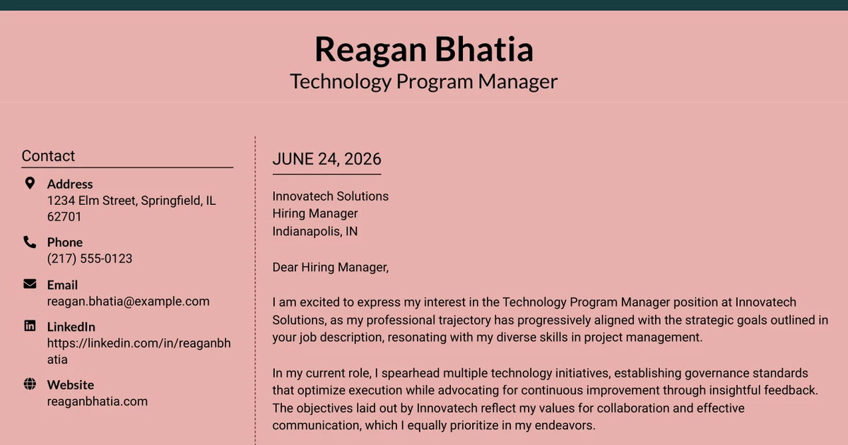 30+ Technology Program Manager Cover Letter Templates with Example 2026