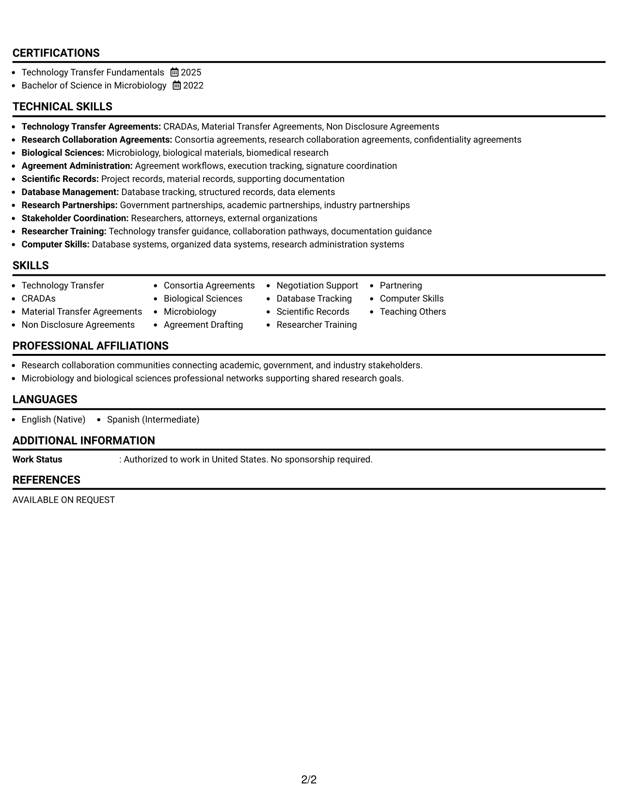 Resume Example Page 2
