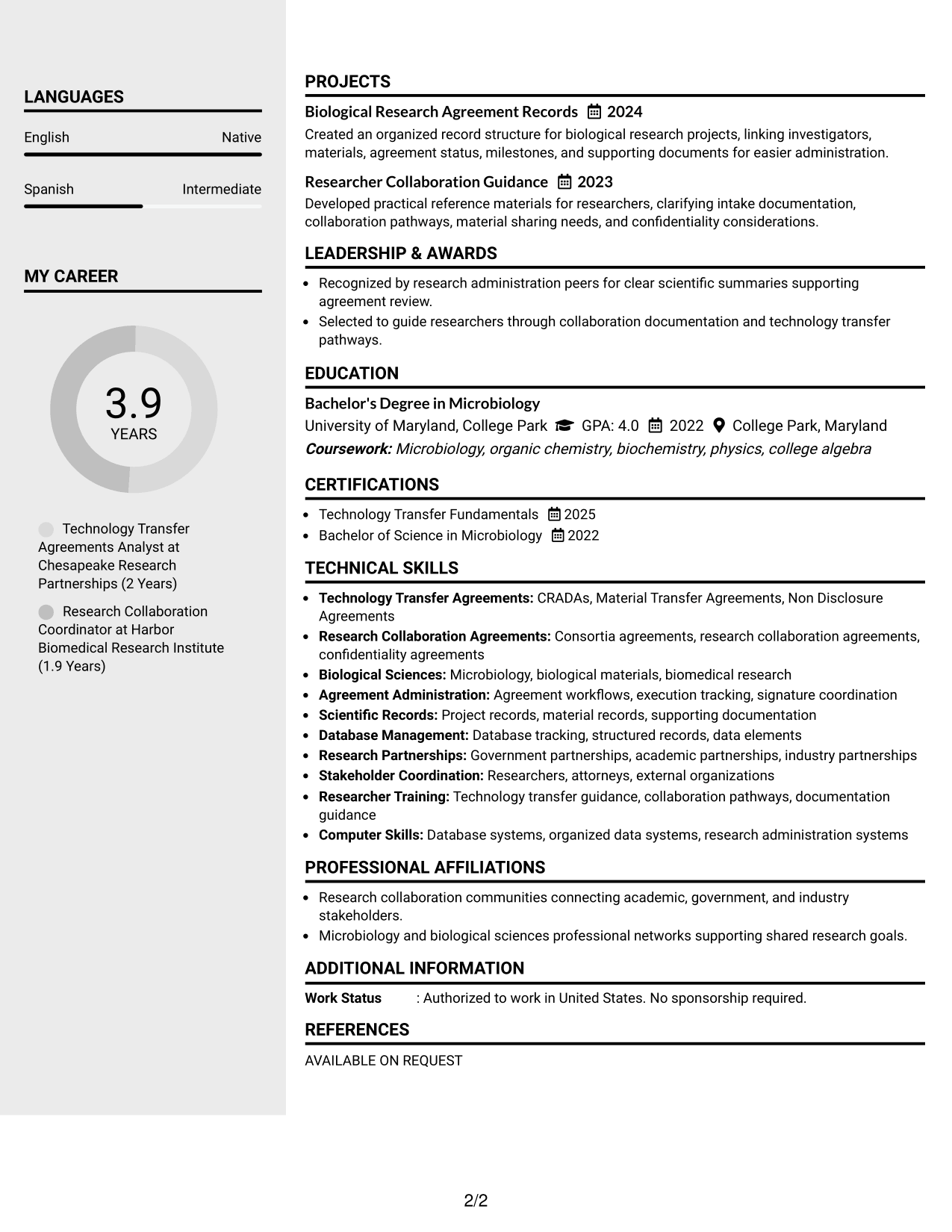 Resume Example Page 2