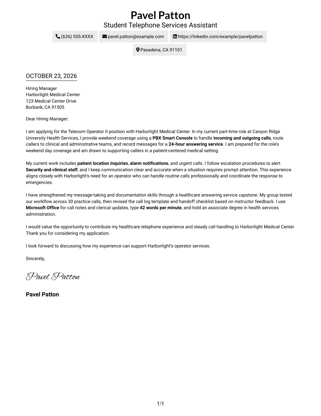 Cover letter example — page 1