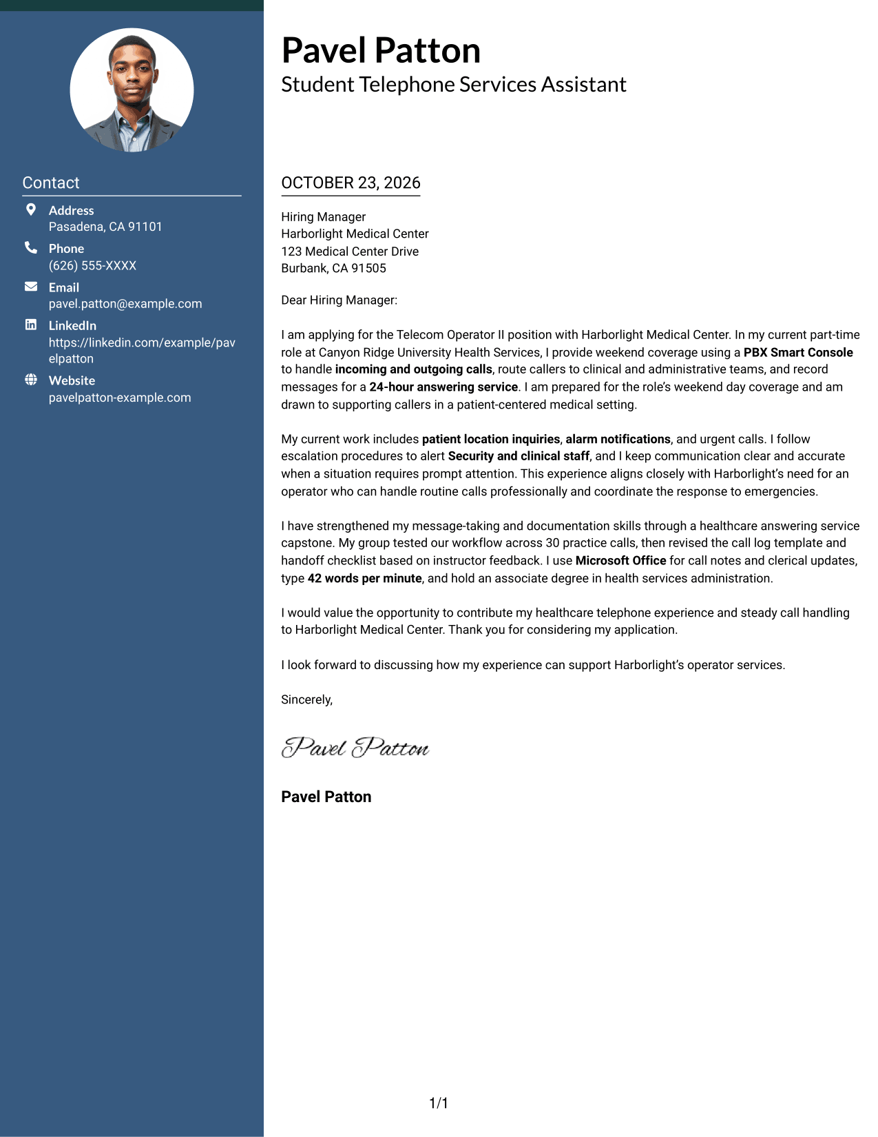 Cover letter example — page 1