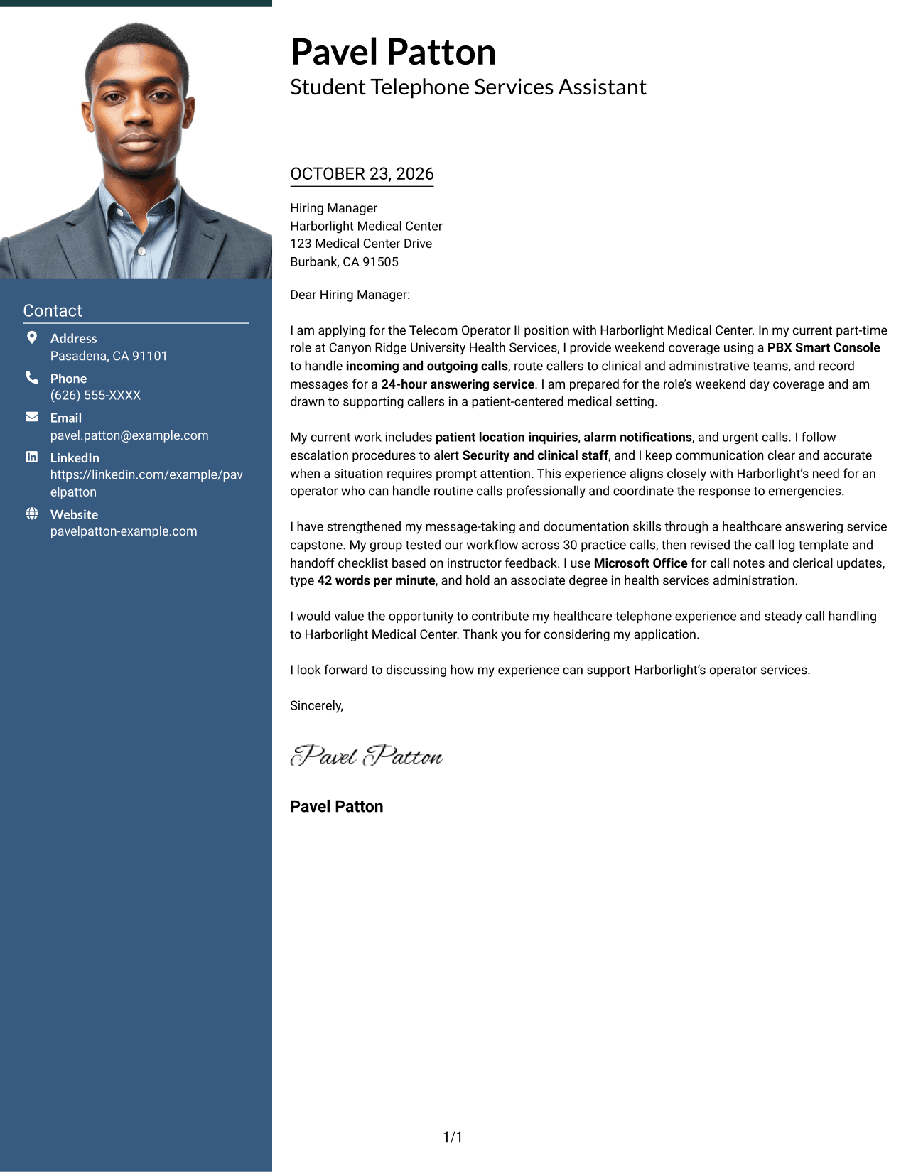 Cover letter example — page 1