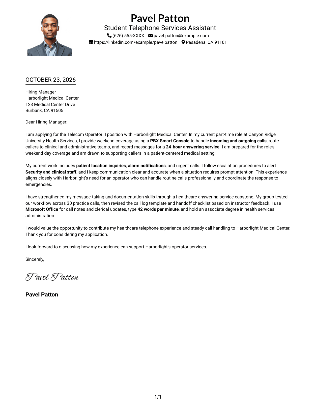 Cover letter example — page 1