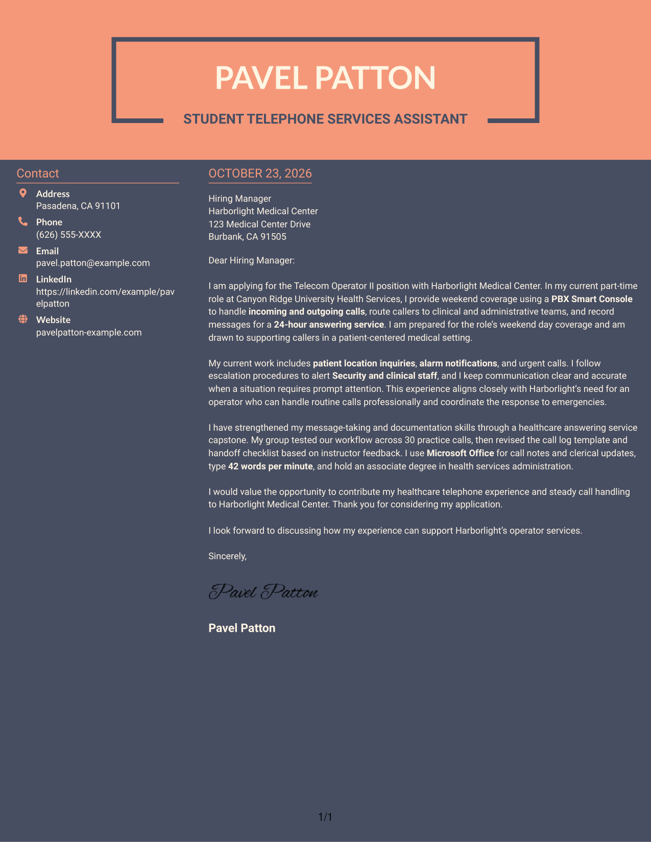 Cover letter example — page 1