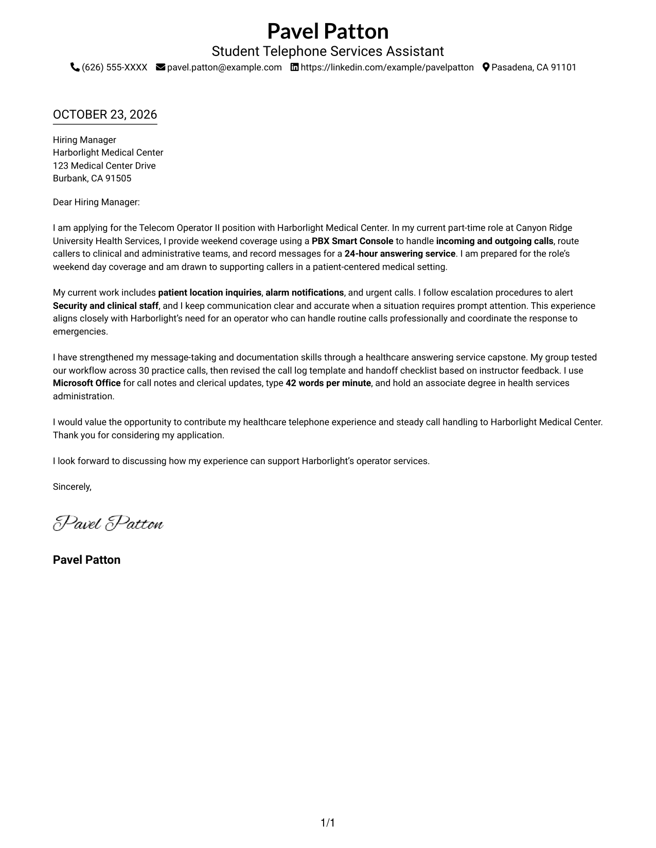 Cover letter example — page 1