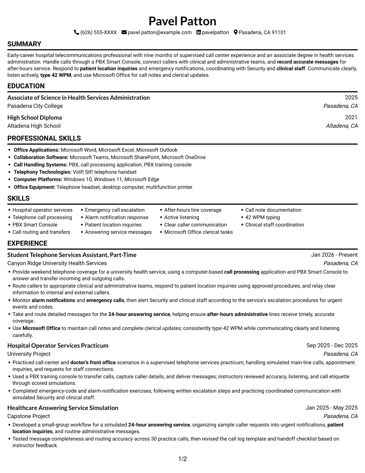 Resume example — page 1