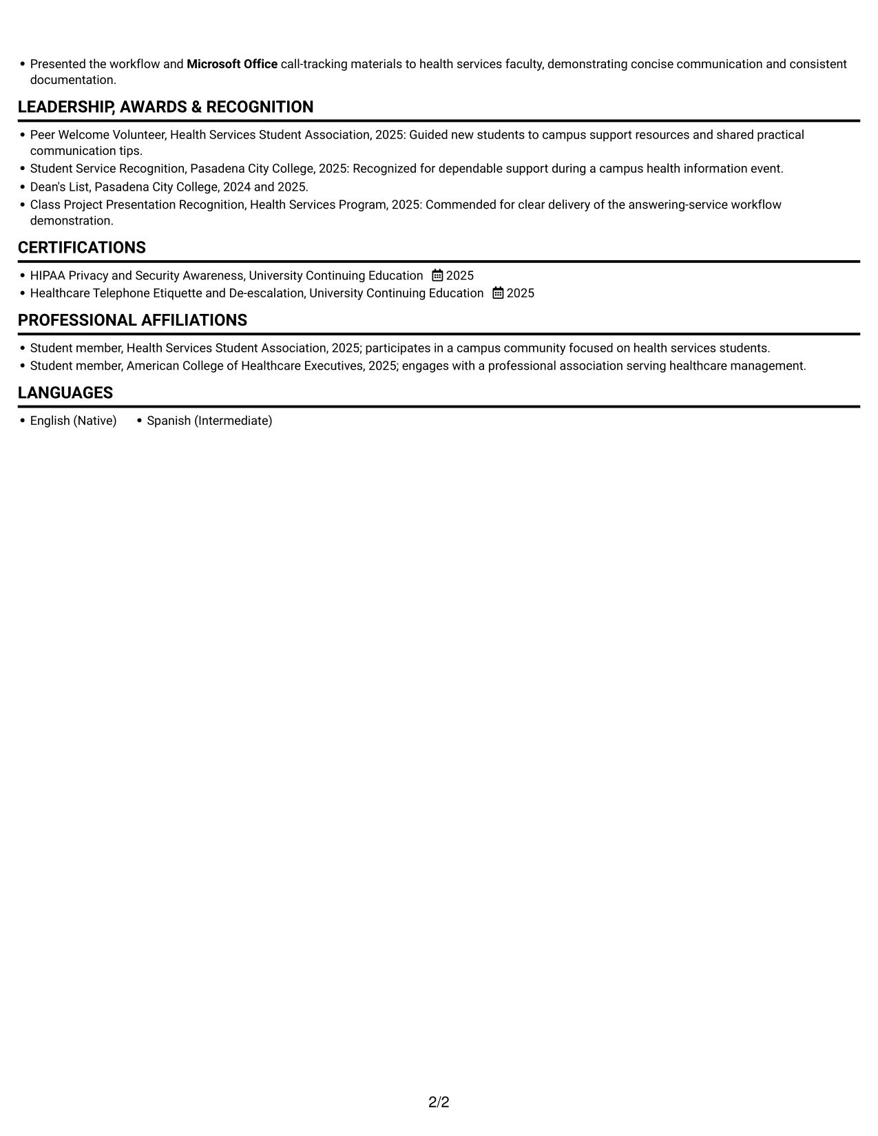 Resume example — page 2