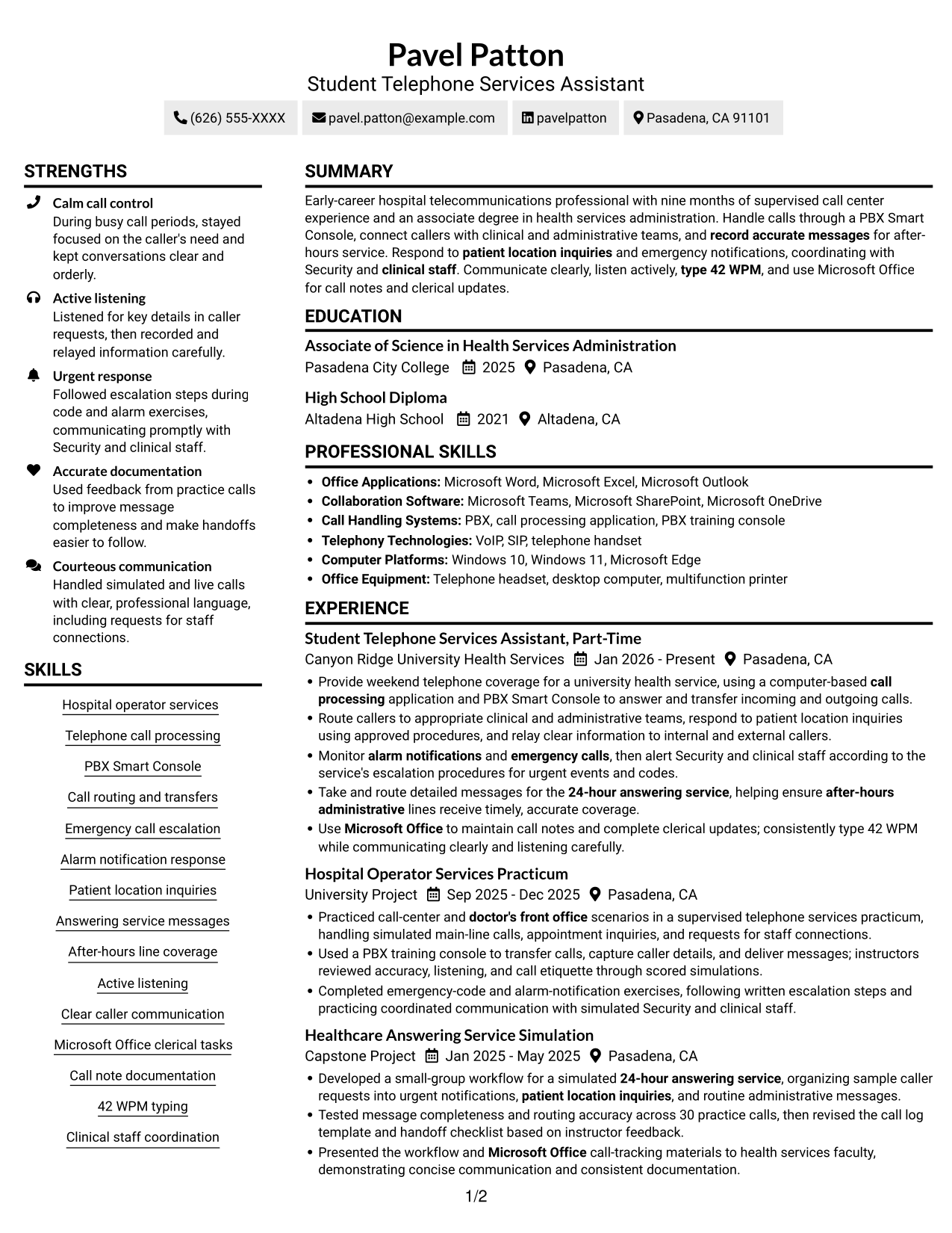 Resume example — page 1
