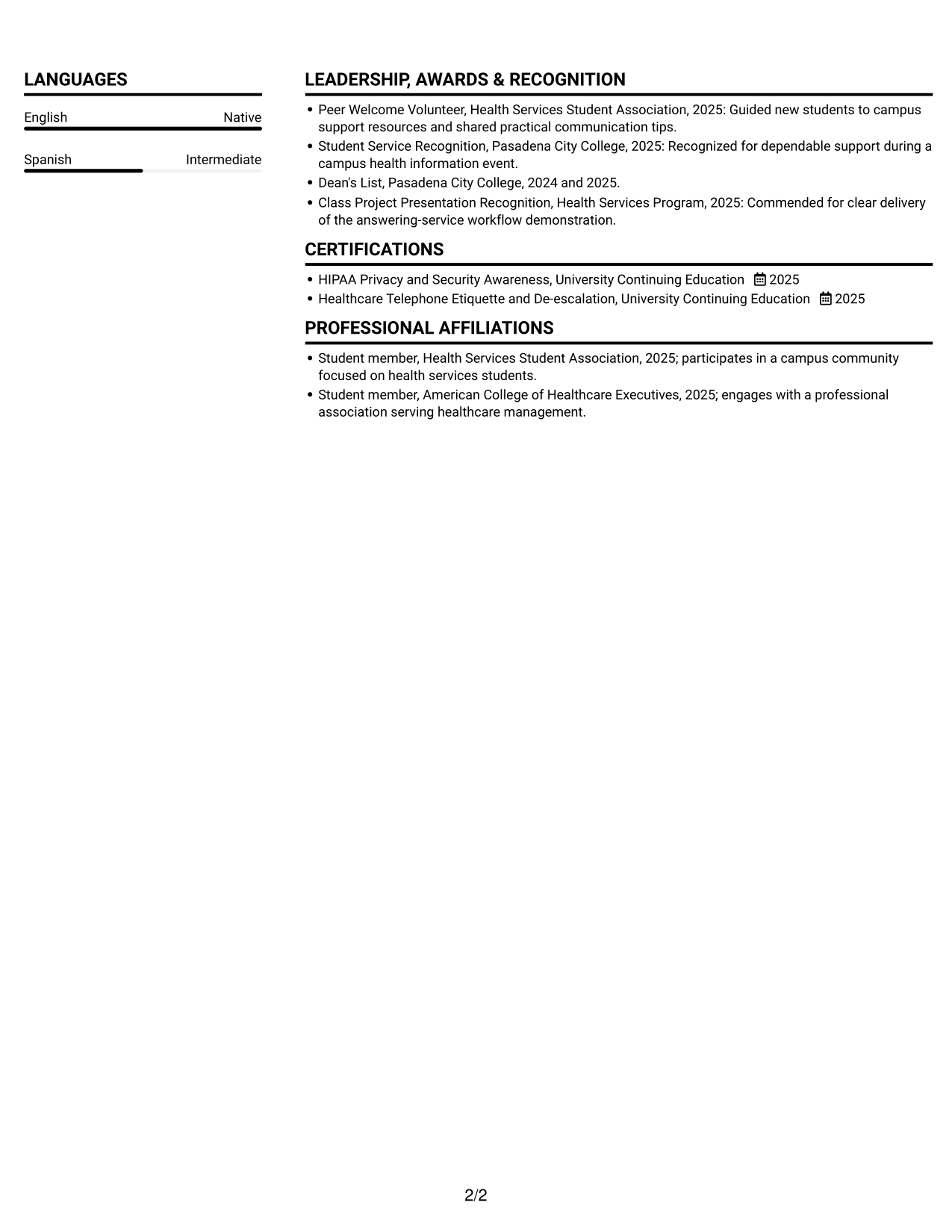 Resume example — page 2
