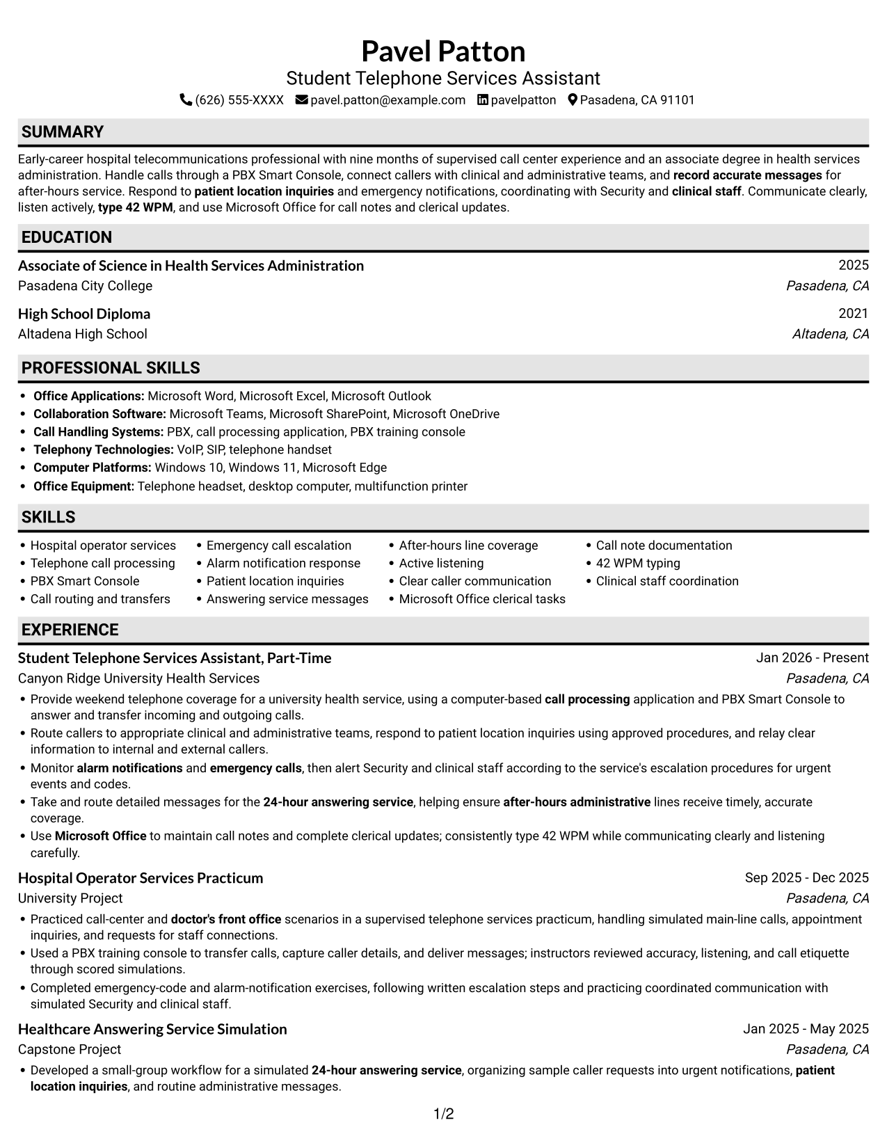 Resume example — page 1