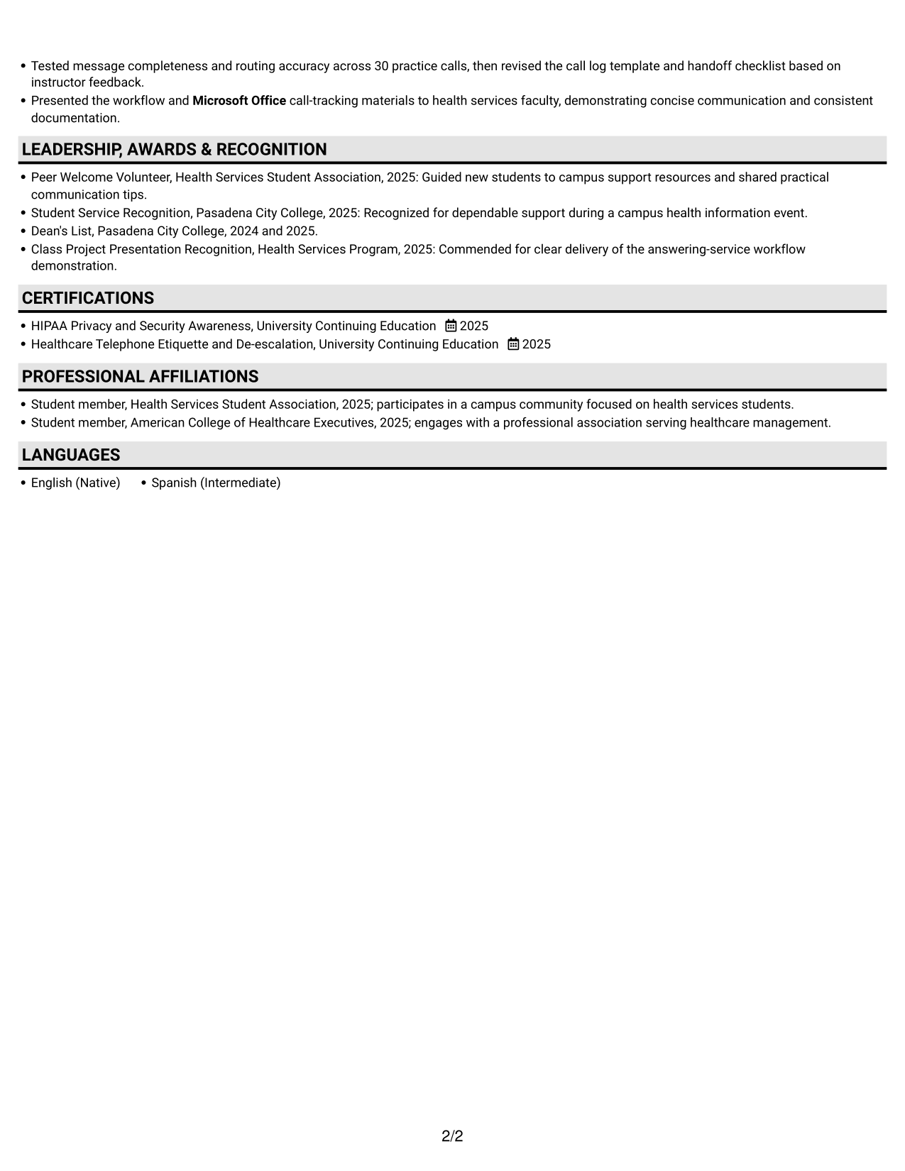 Resume example — page 2