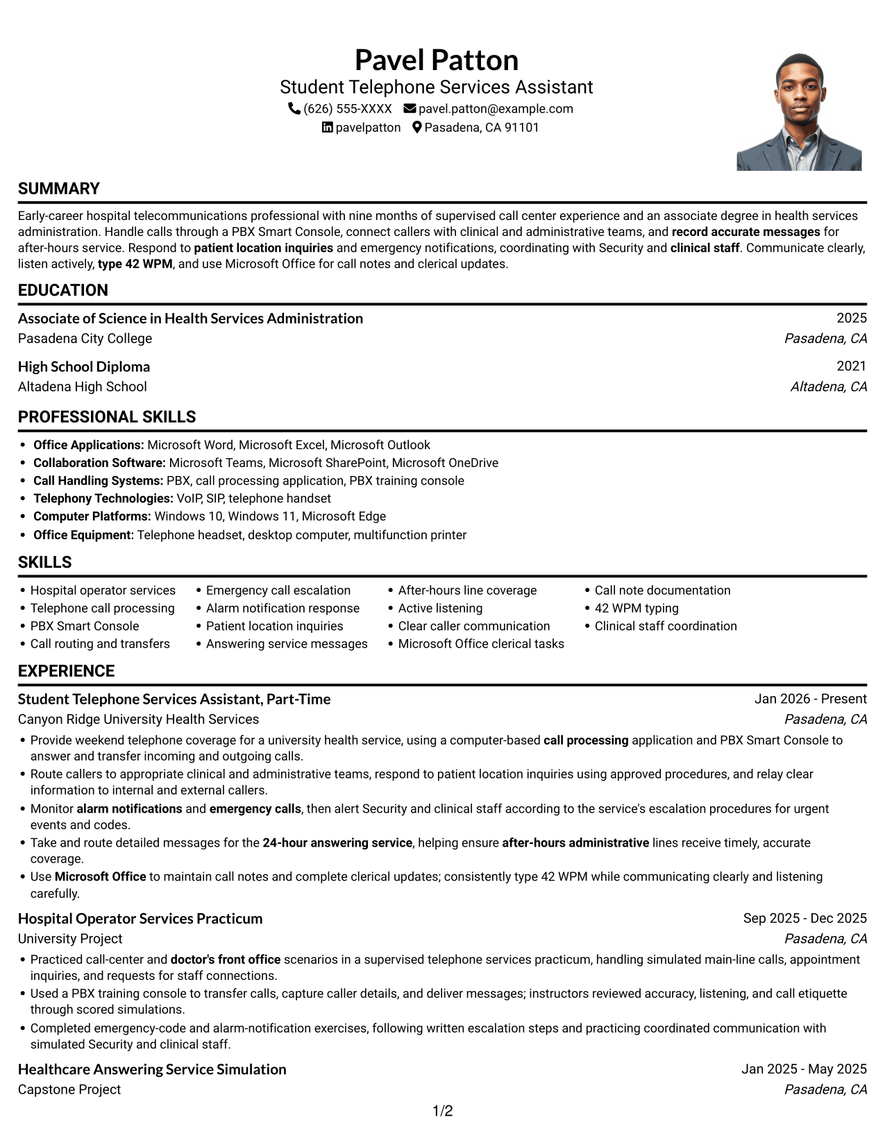 Resume example — page 1