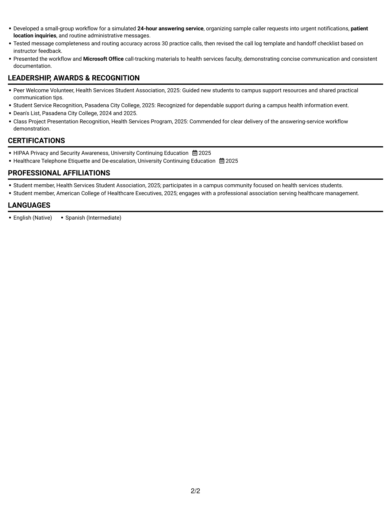Resume example — page 2