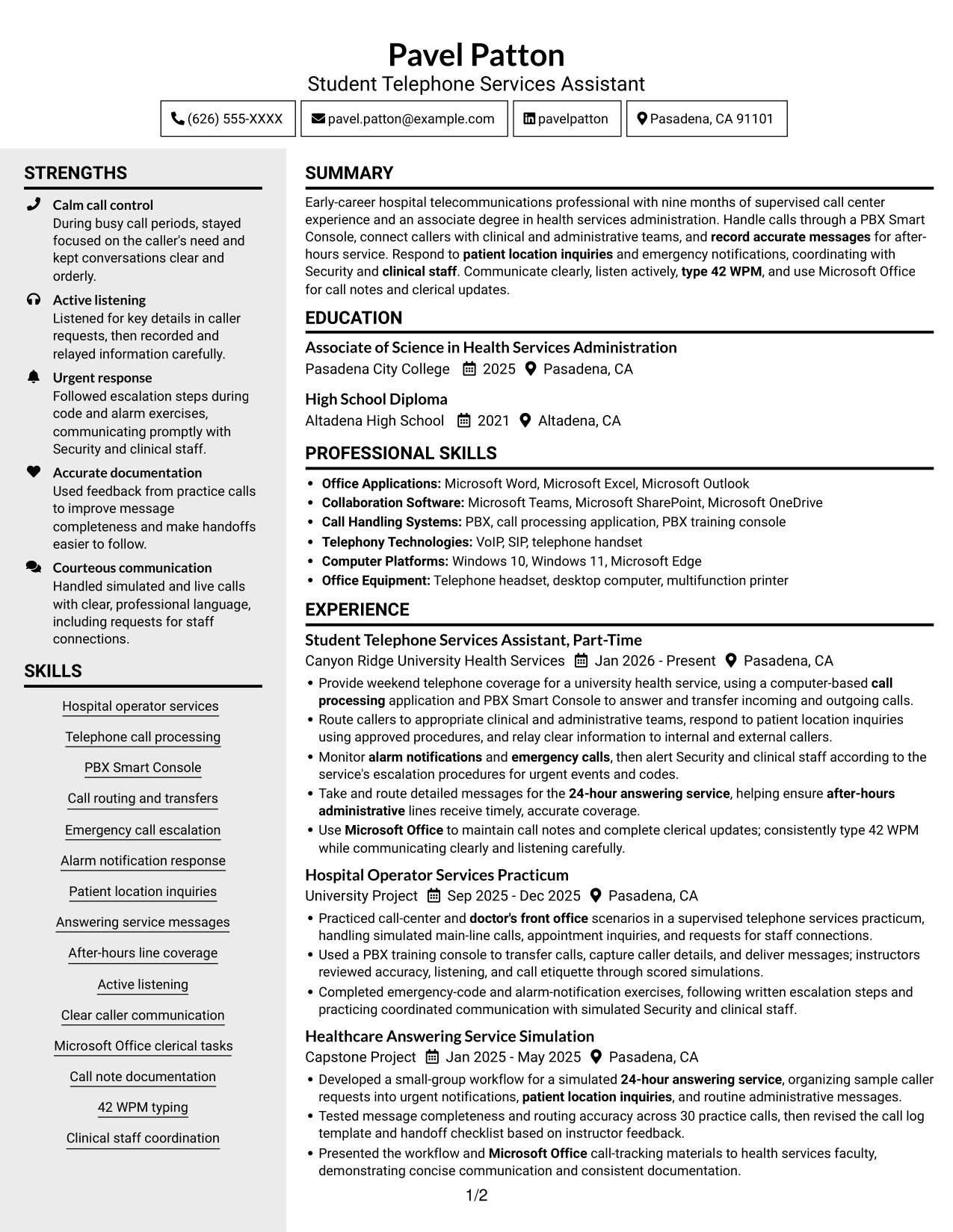Resume example — page 1