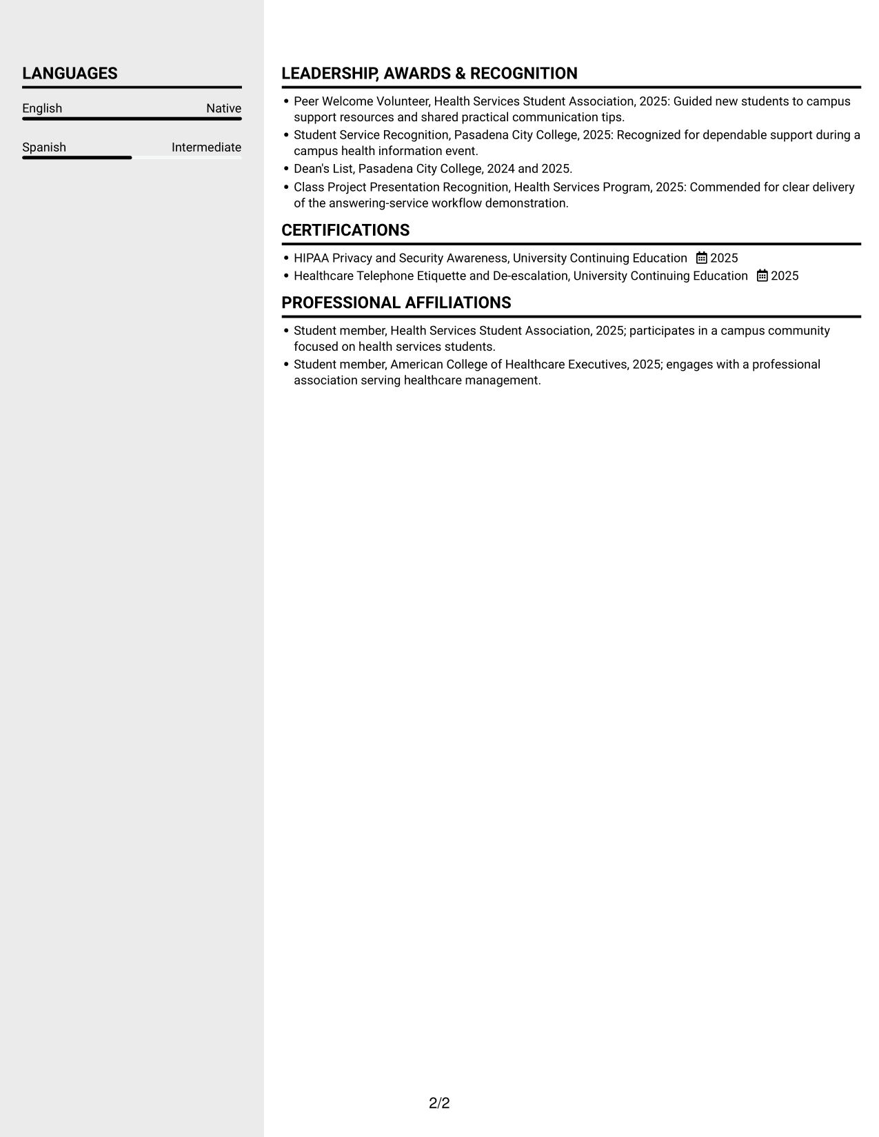 Resume example — page 2