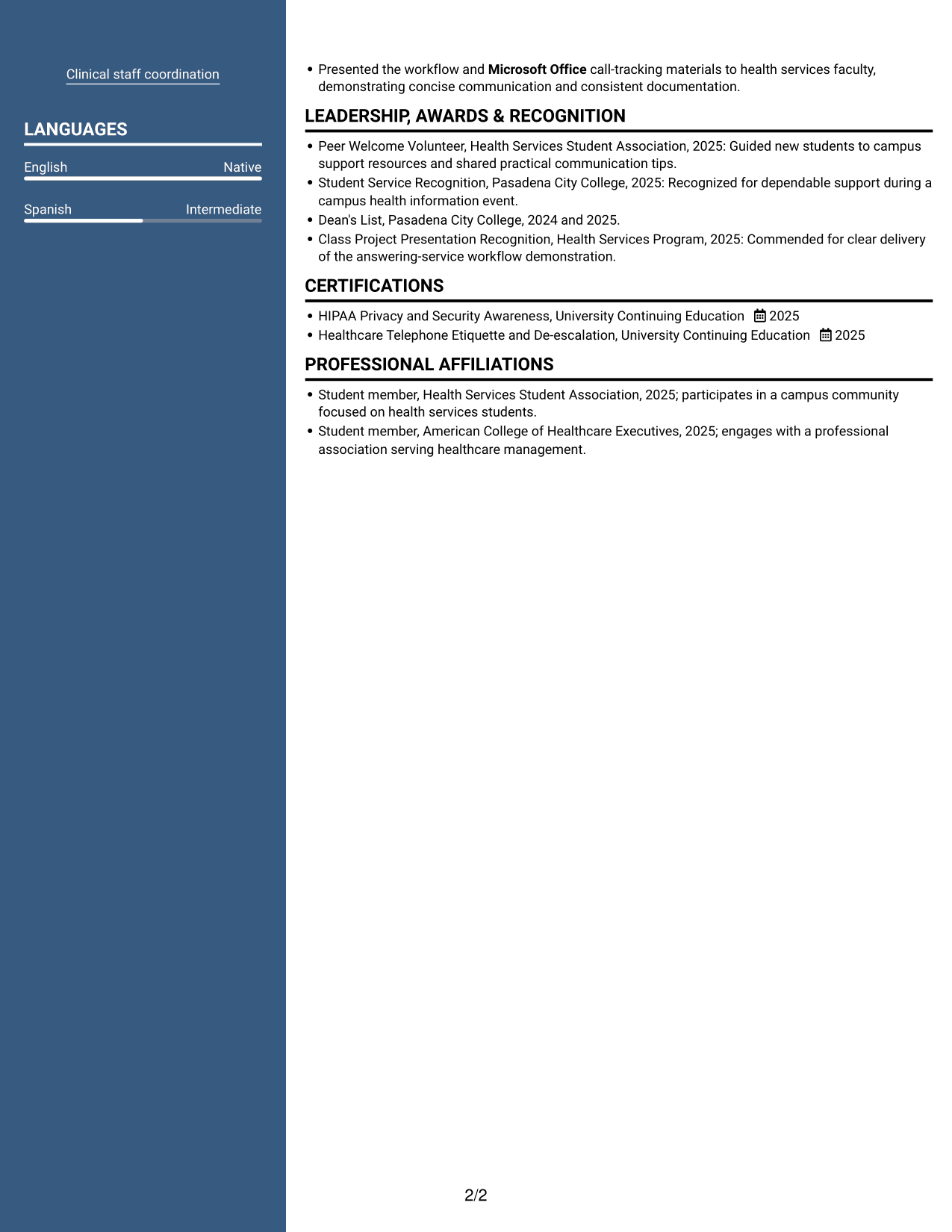 Resume example — page 2