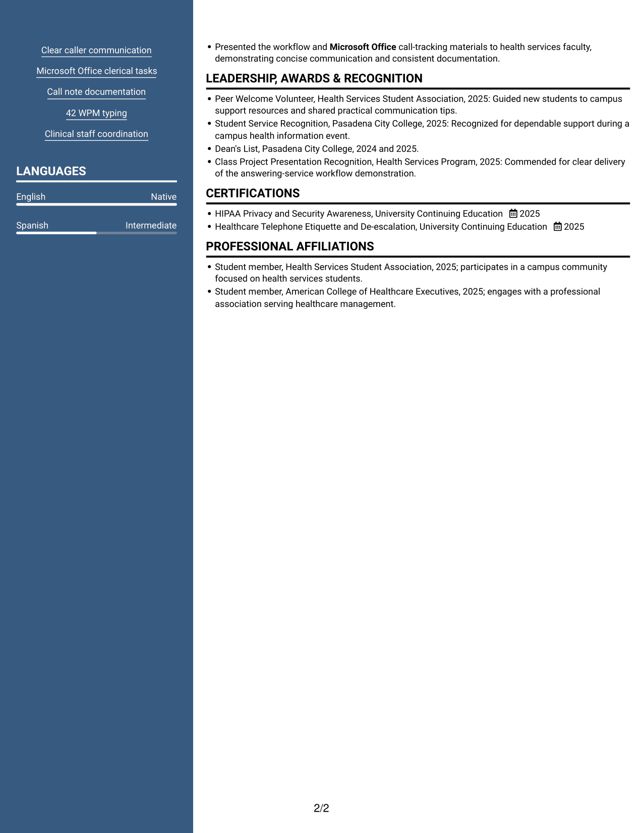Resume example — page 2