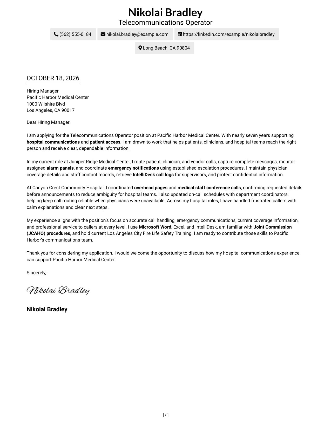Cover letter example — page 1