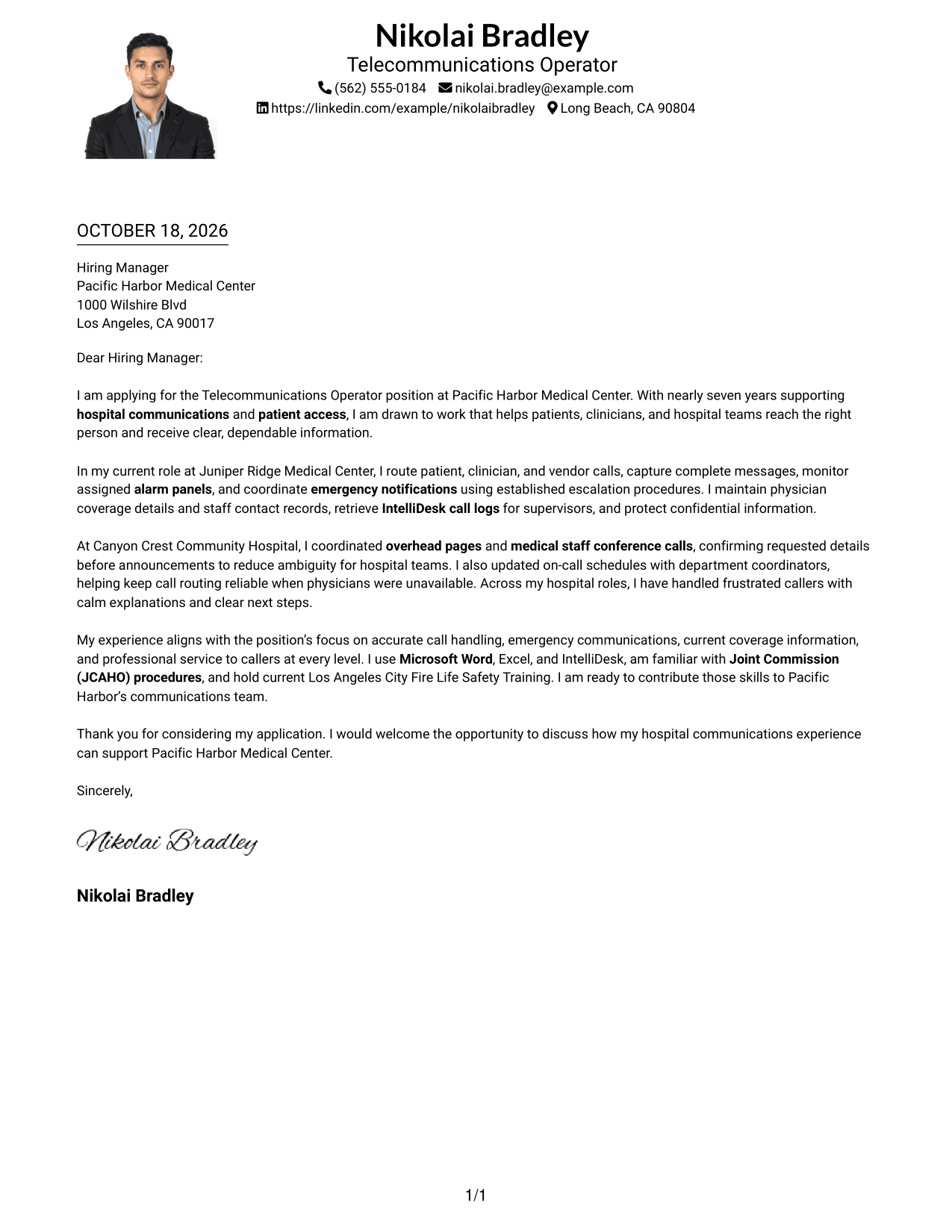 Cover letter example — page 1