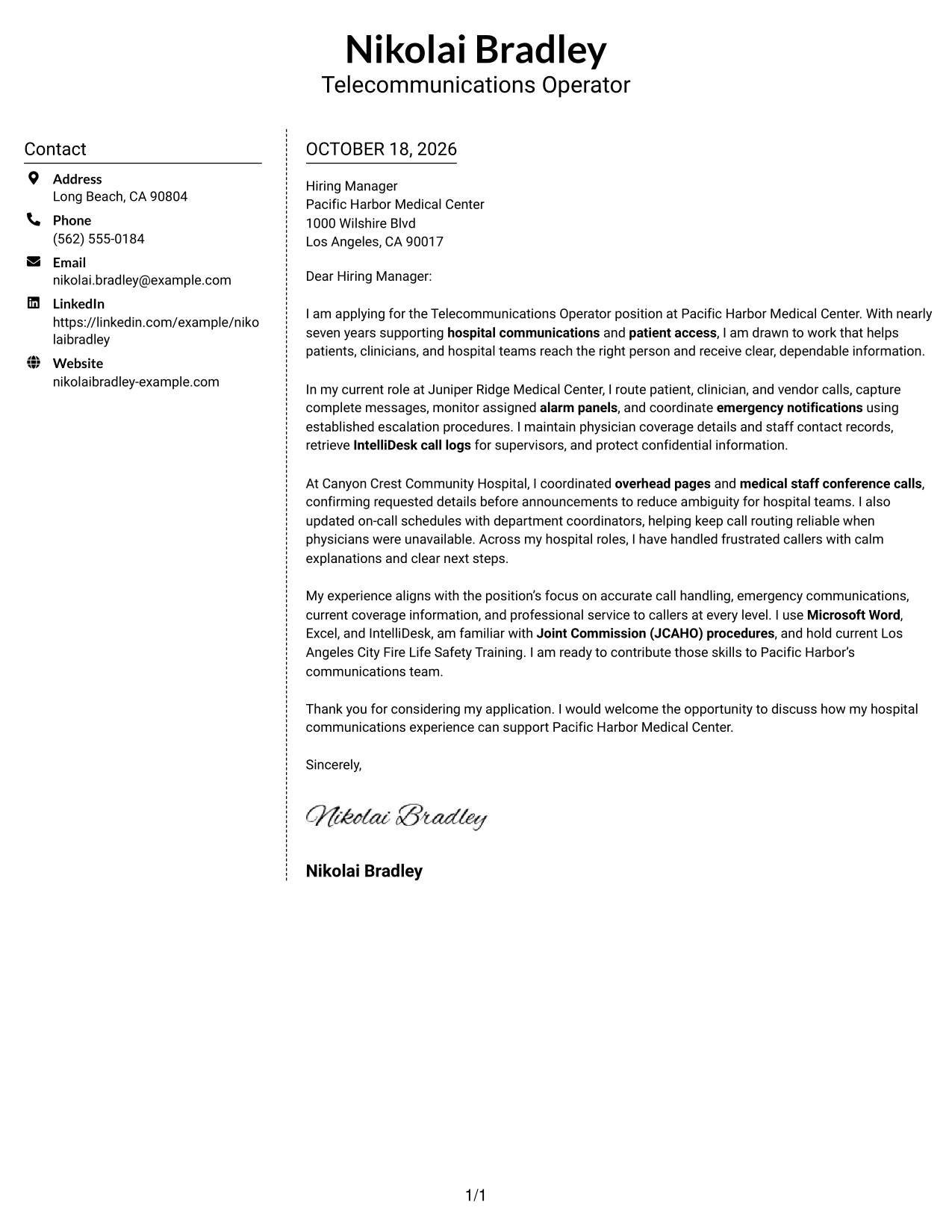 Cover letter example — page 1