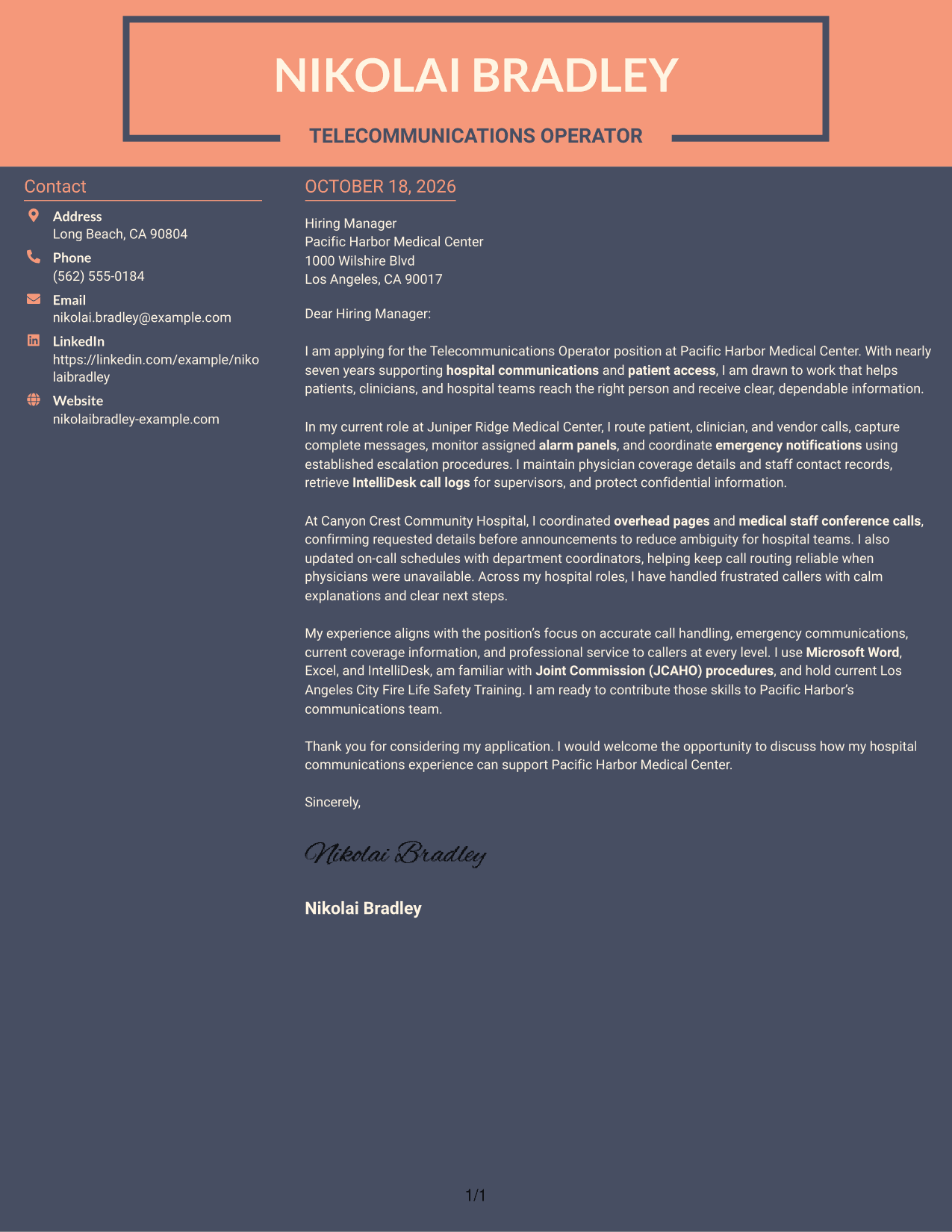 Cover letter example — page 1
