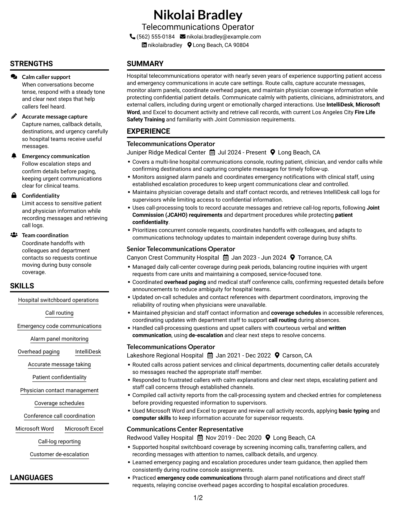 Resume example — page 1