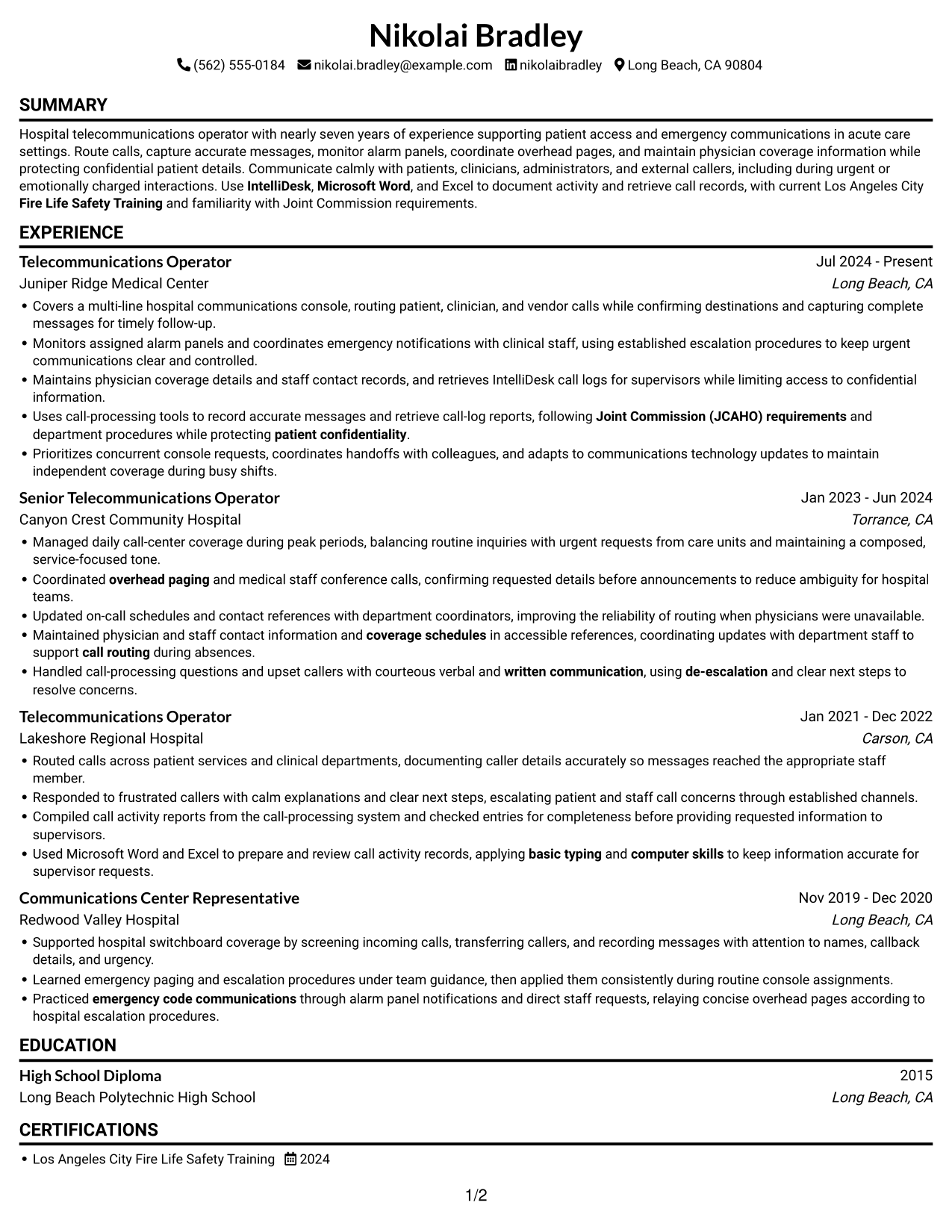 Resume example — page 1