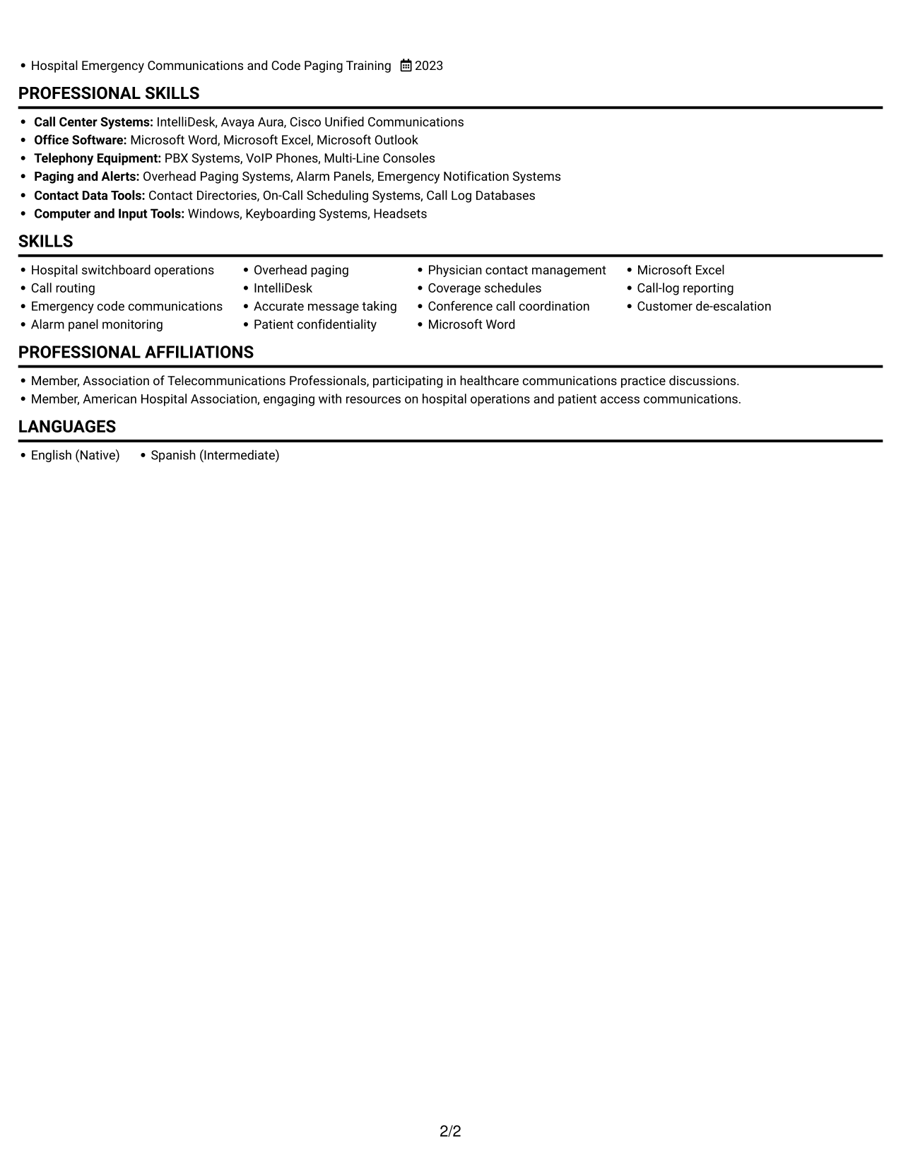 Resume example — page 2