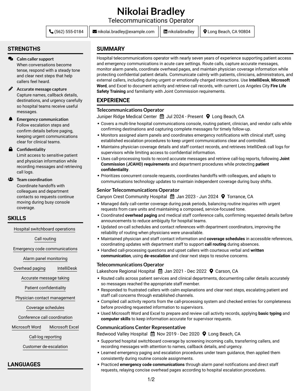 Resume example — page 1