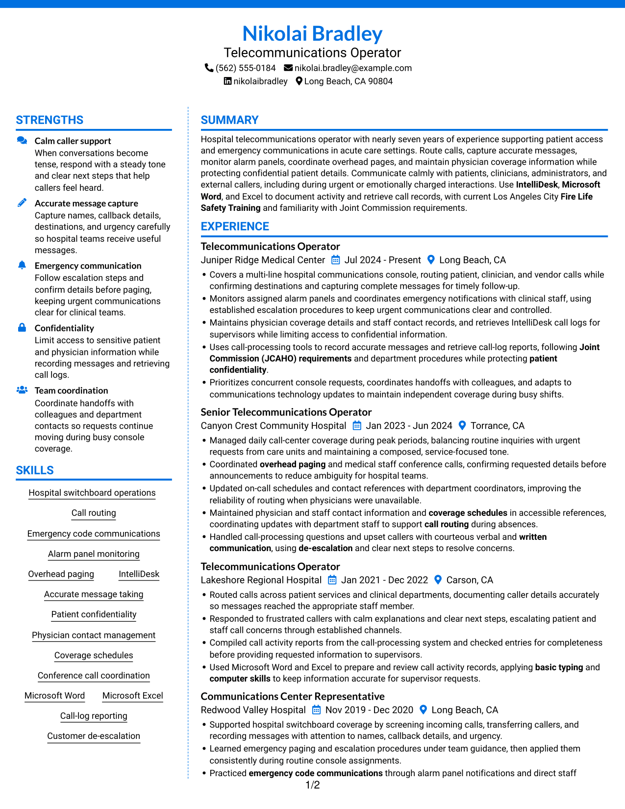 Resume example — page 1