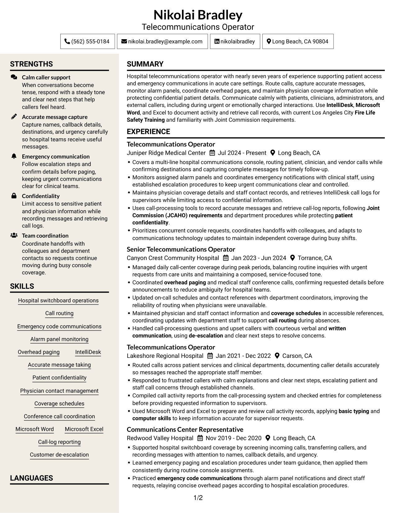 Resume example — page 1