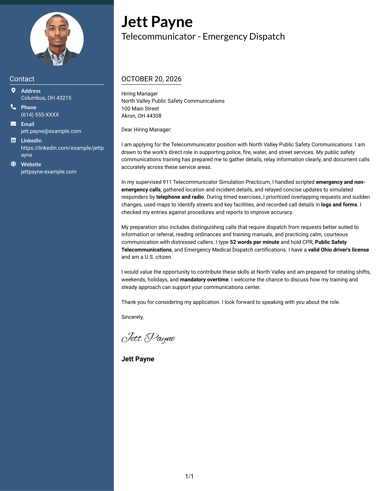 Cover letter example — page 1
