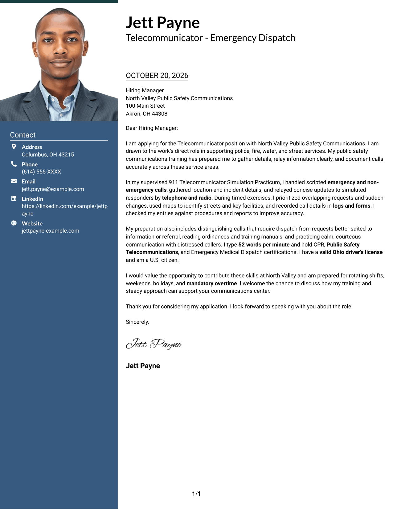 Cover letter example — page 1
