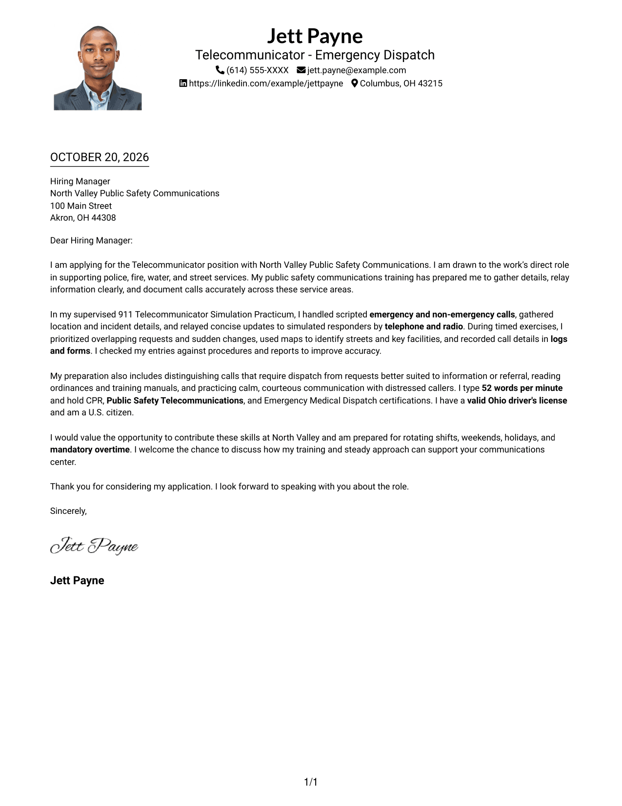 Cover letter example — page 1