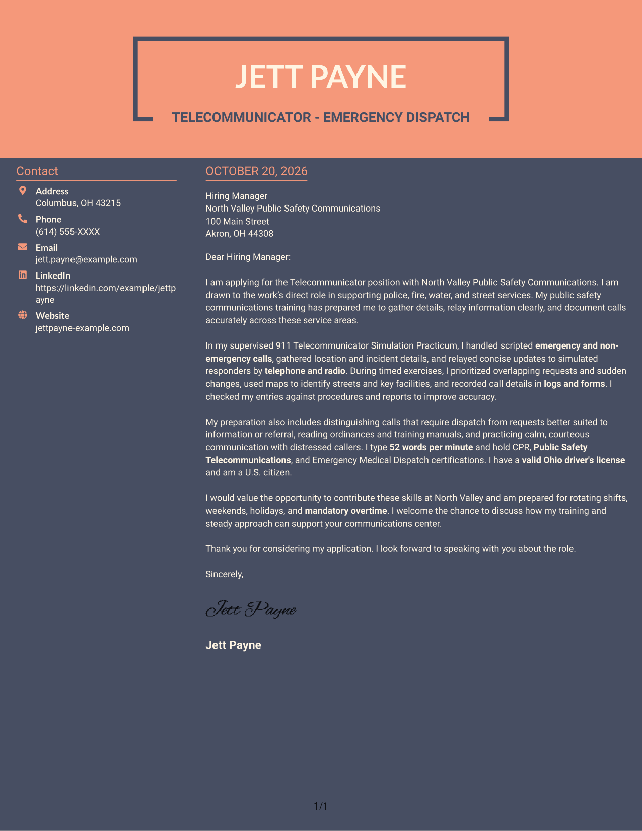 Cover letter example — page 1