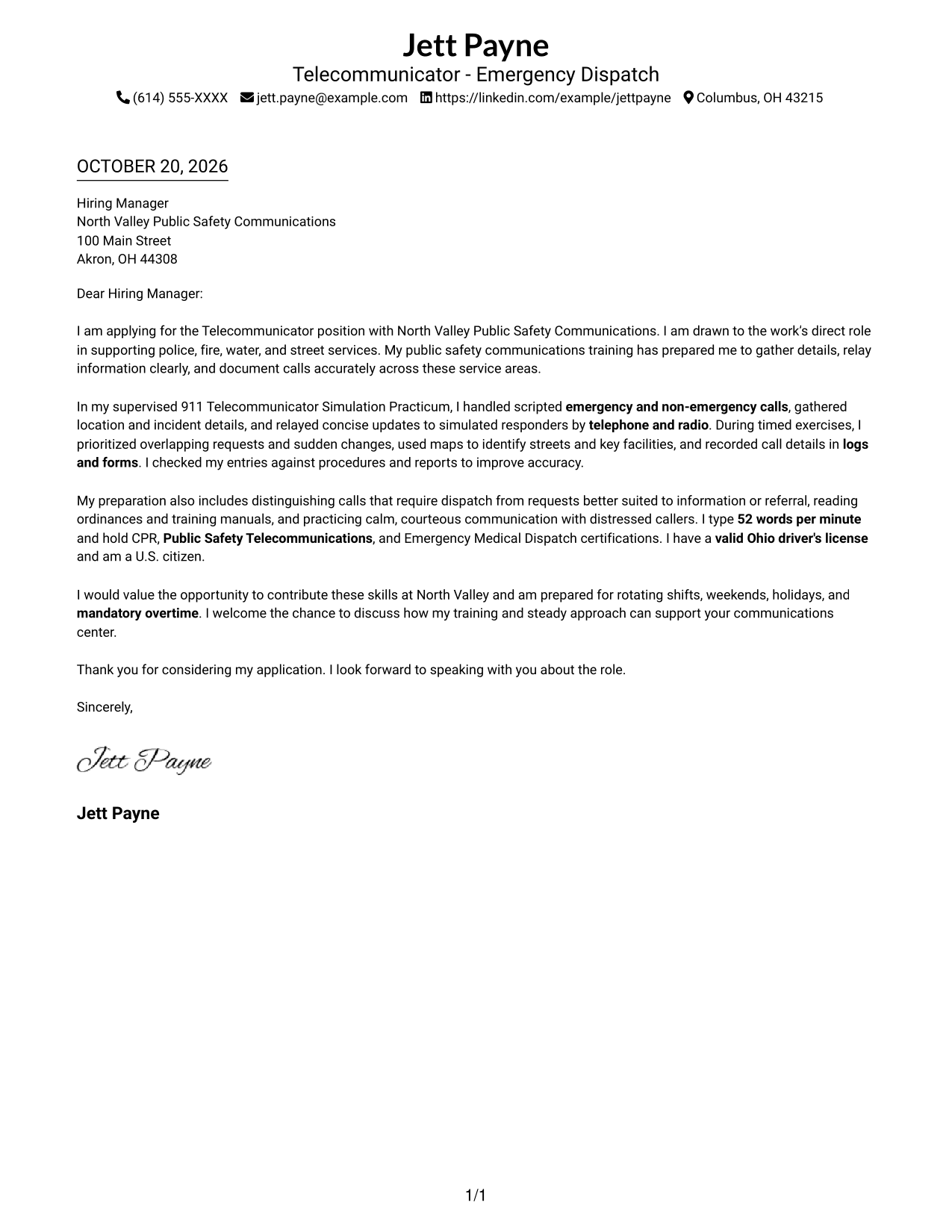 Cover letter example — page 1