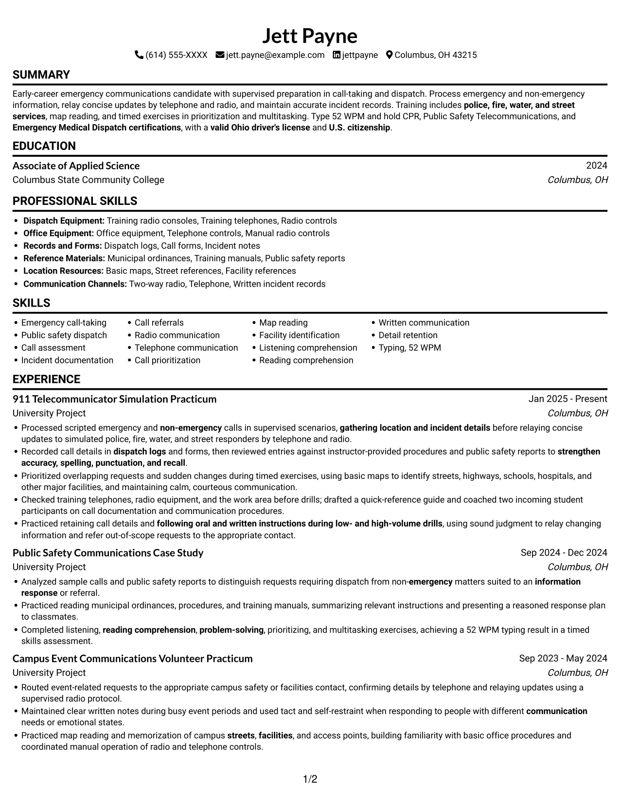 Resume example — page 1