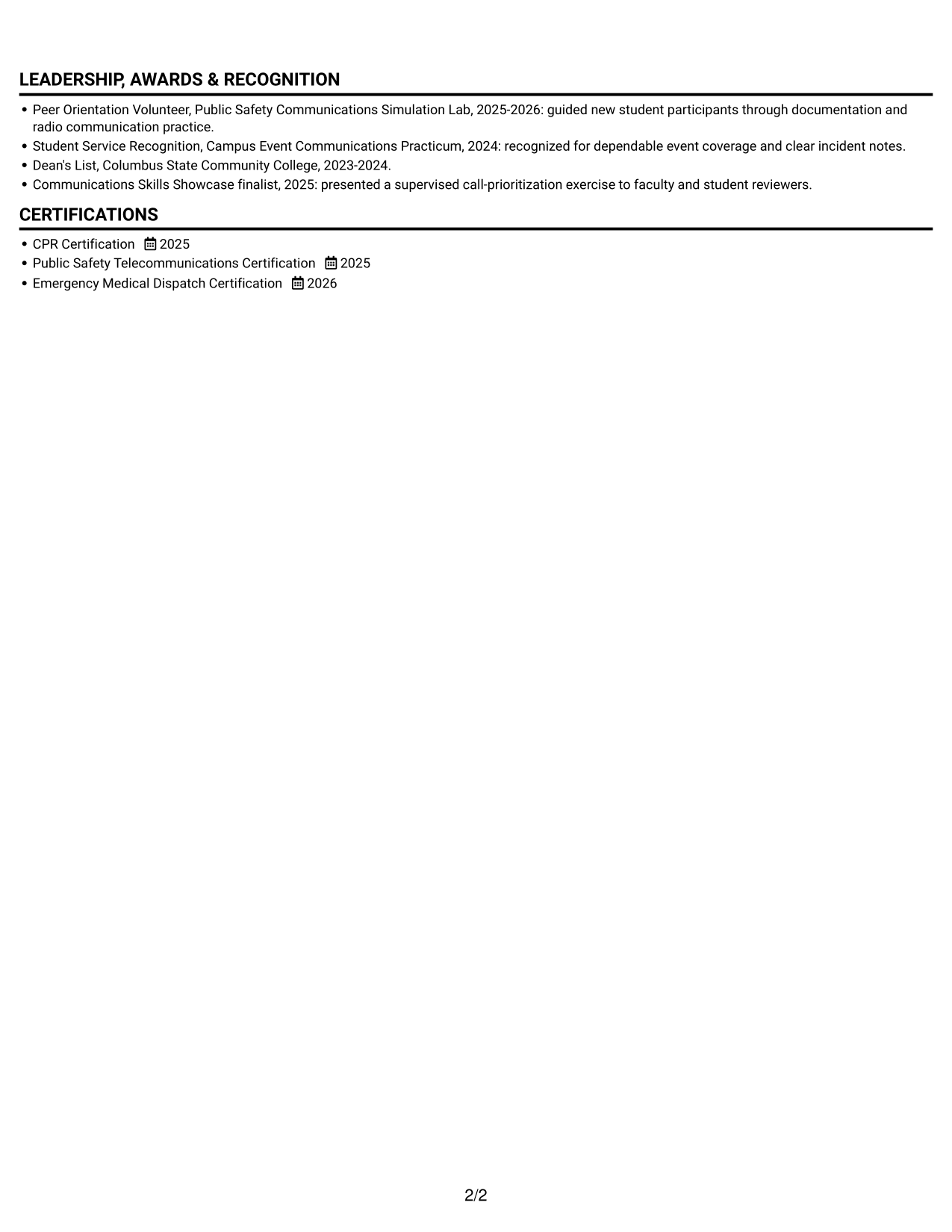 Resume example — page 2