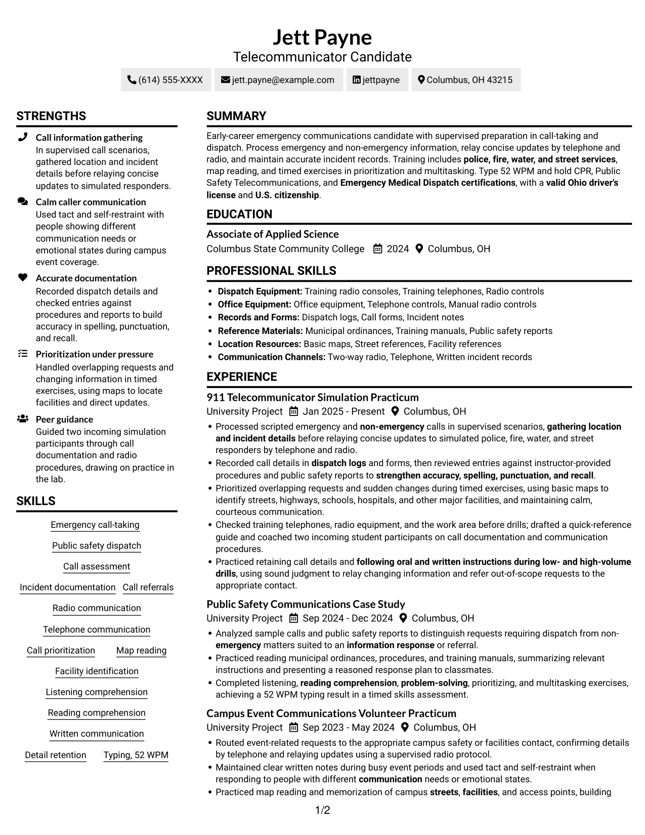 Resume example — page 1