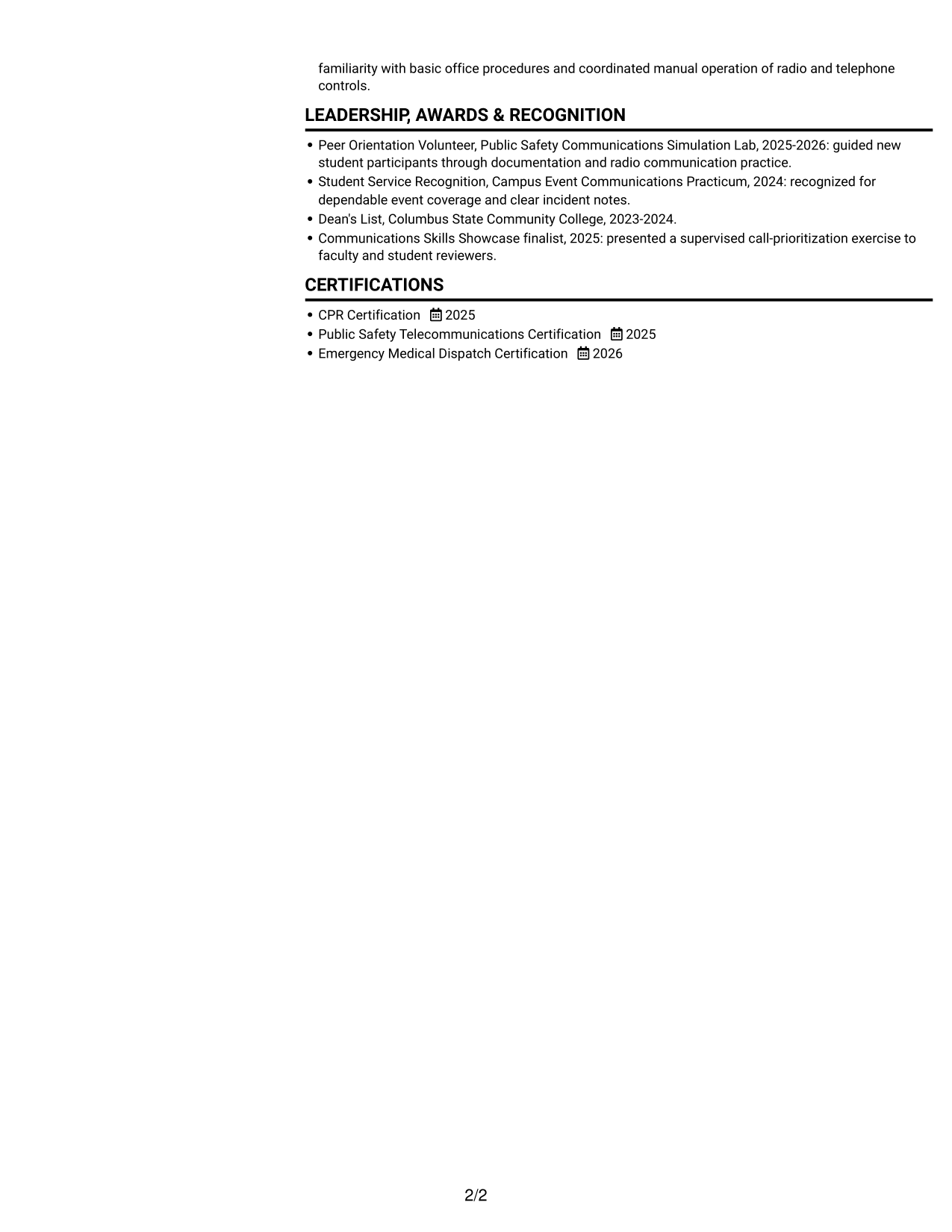 Resume example — page 2